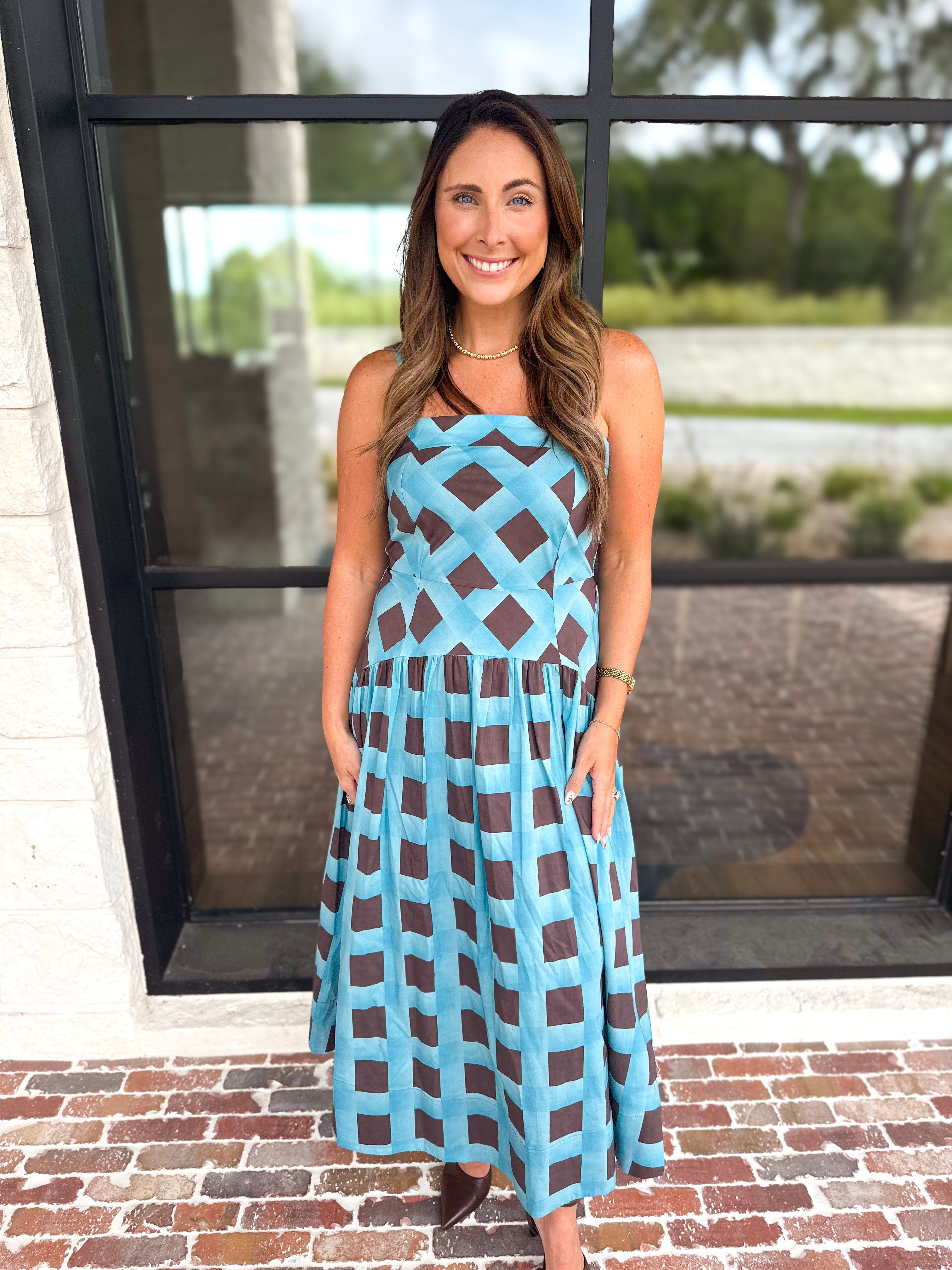 Carried Away Midi Dress - Turquoise-500 Midi-ENTRO-July & June Women's Fashion Boutique Located in San Antonio, Texas