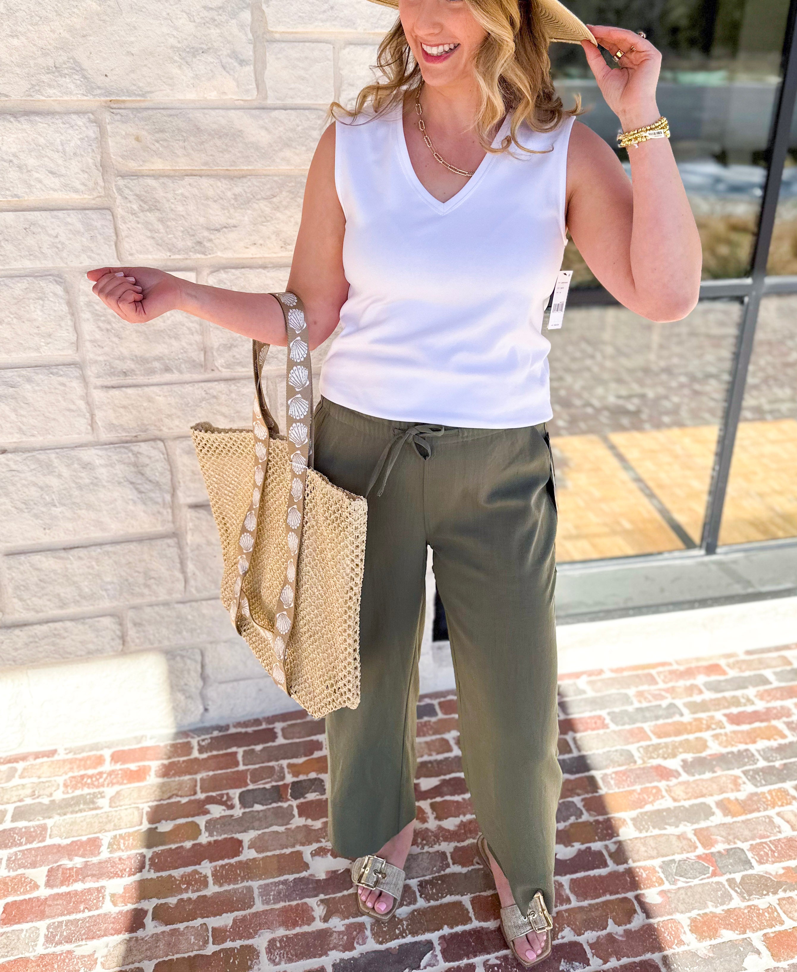 LIVERPOOL - Sleeveless V-Neck Knit Tank - White-210 Casual Blouses-LIVERPOOL JEANS COMPANY-July & June Women's Fashion Boutique Located in San Antonio, Texas