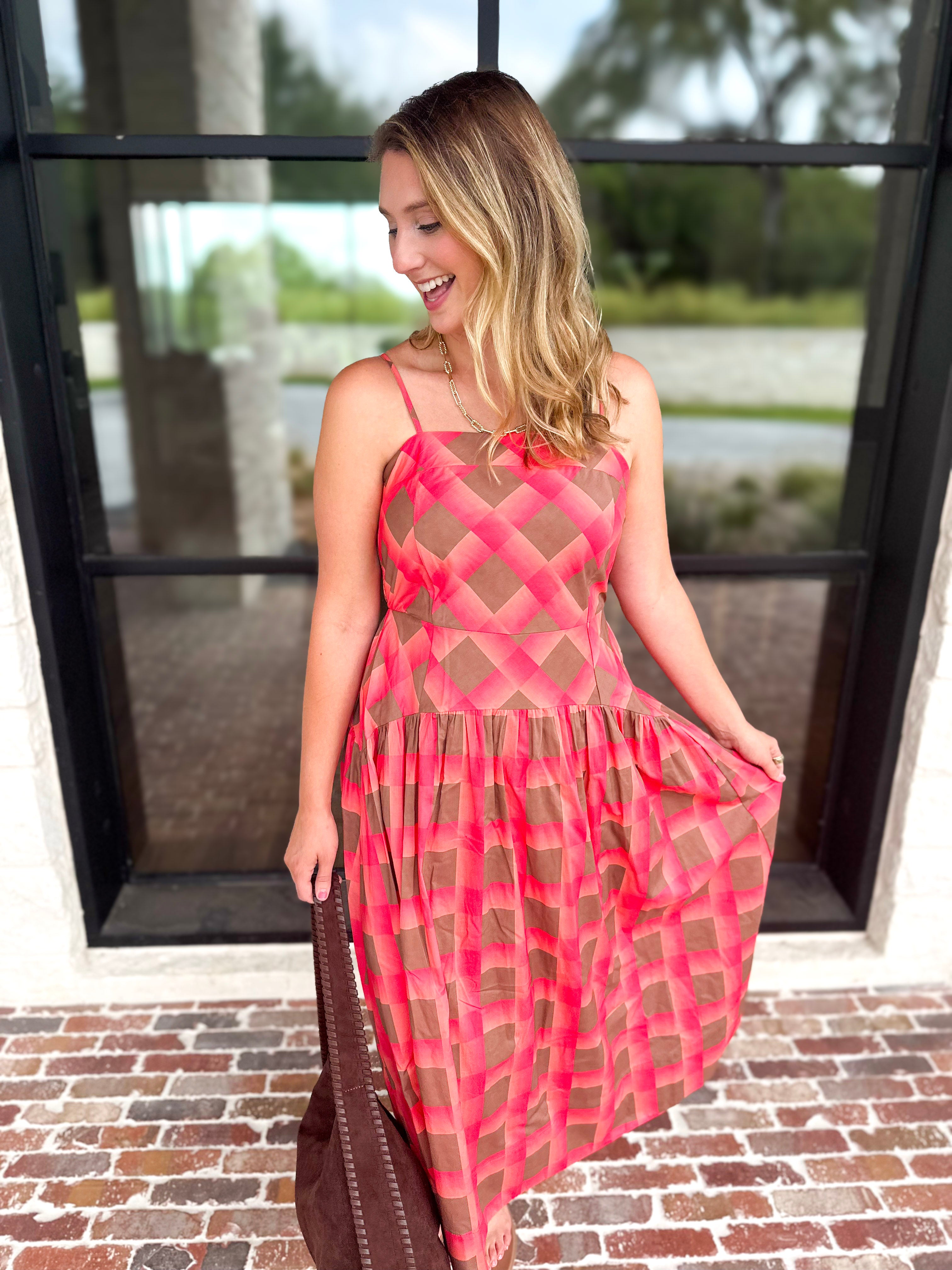 Carried Away Midi Dress - Coral-500 Midi-ENTRO-July & June Women's Fashion Boutique Located in San Antonio, Texas