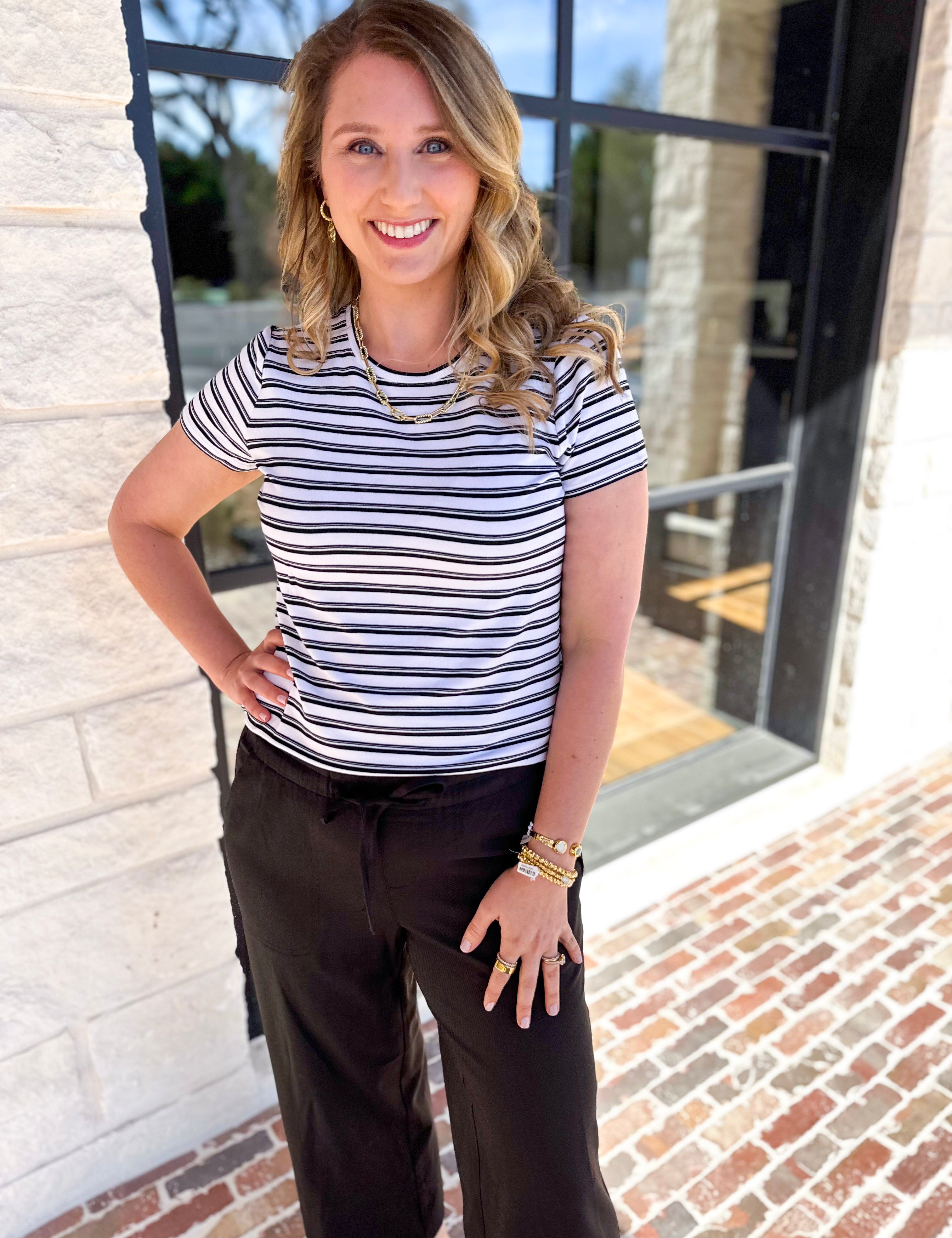 LIVERPOOL - Short Sleeve Crew Neck Classic Knit Tee-210 Casual Blouses-LIVERPOOL JEANS COMPANY-July & June Women's Fashion Boutique Located in San Antonio, Texas