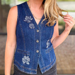 Current Air - Chic Denim Floral Vest-200 Fashion Blouses-CURRENT AIR CLOTHING-July & June Women's Fashion Boutique Located in San Antonio, Texas