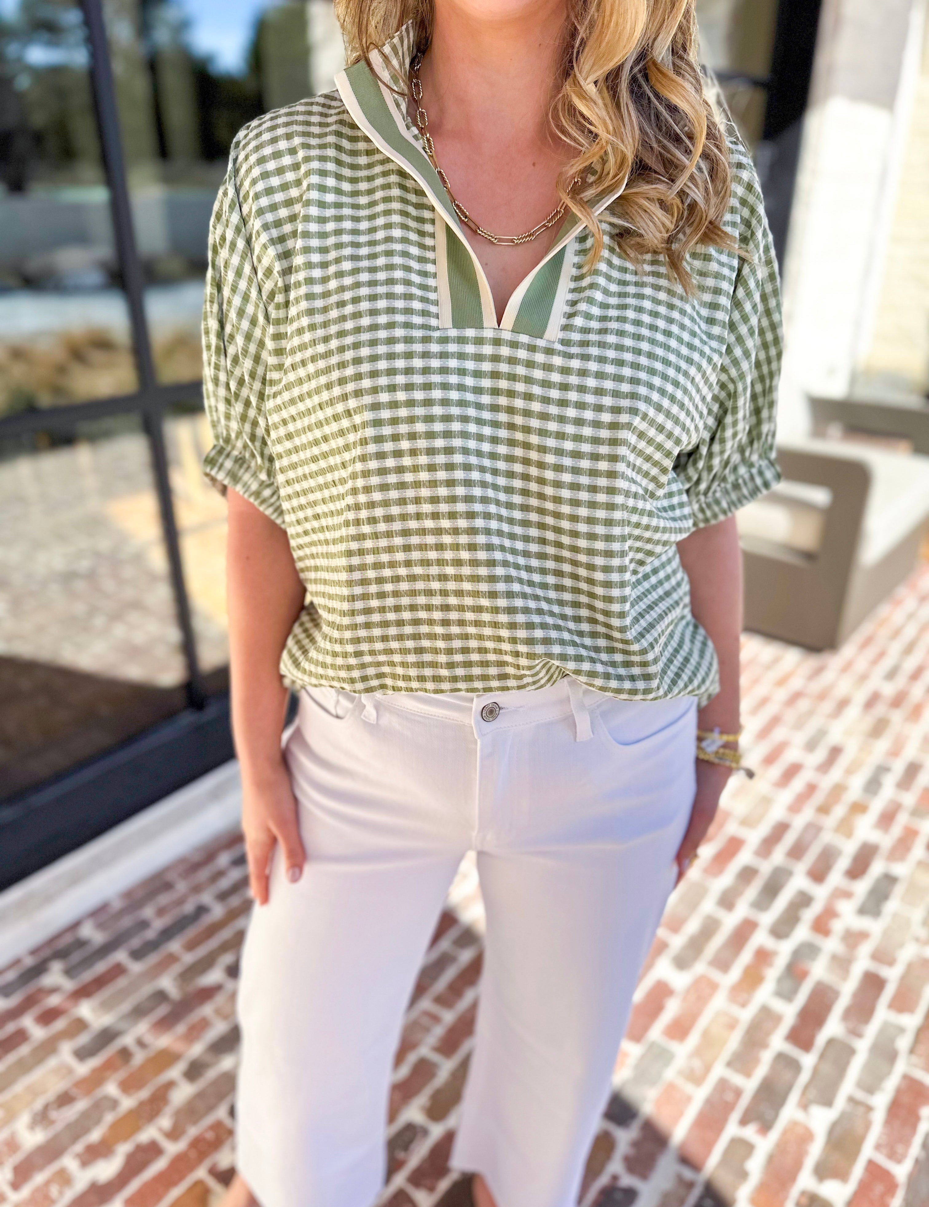 The Soft Statement Blouse - Matcha-200 Fashion Blouses-ENTRO-July & June Women's Fashion Boutique Located in San Antonio, Texas