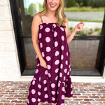 Pink Ganache Polka Dot Midi Dress-500 Midi-ENTRO-July & June Women's Fashion Boutique Located in San Antonio, Texas
