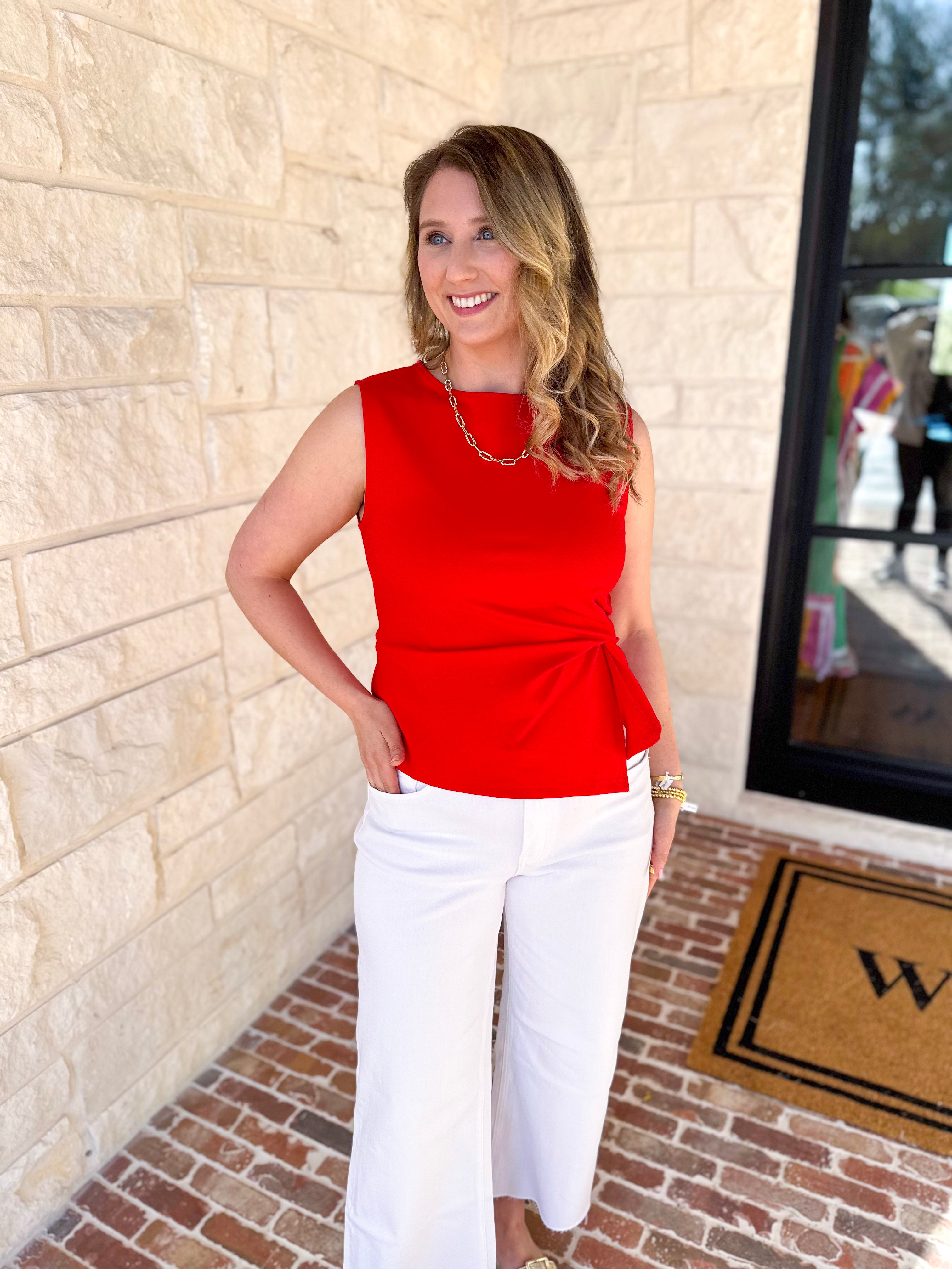Current Air - Elevated Wrap Tank - Red-200 Fashion Blouses-CURRENT AIR CLOTHING-July & June Women's Fashion Boutique Located in San Antonio, Texas