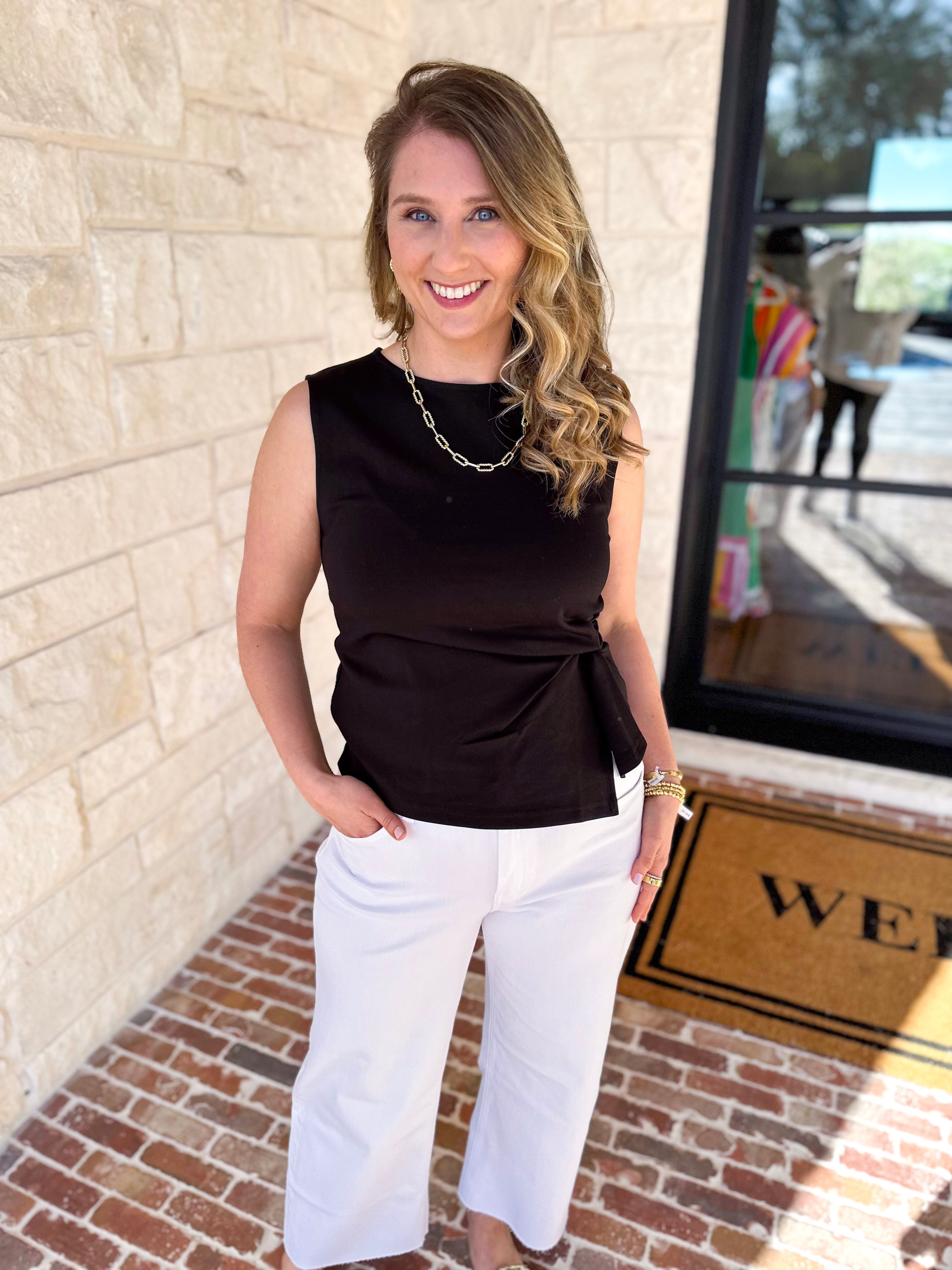 Current Air - Elevated Wrap Tank - Black-200 Fashion Blouses-CURRENT AIR CLOTHING-July & June Women's Fashion Boutique Located in San Antonio, Texas