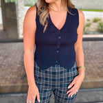 Current Air - Navy Knit Vest-200 Fashion Blouses-CURRENT AIR CLOTHING-July & June Women's Fashion Boutique Located in San Antonio, Texas