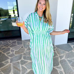 MARY SQUARE - Priscilla Short Beach Dress - Seafoam Stripe-300 Athleisure/Lounge-MARY SQUARE-July & June Women's Fashion Boutique Located in San Antonio, Texas