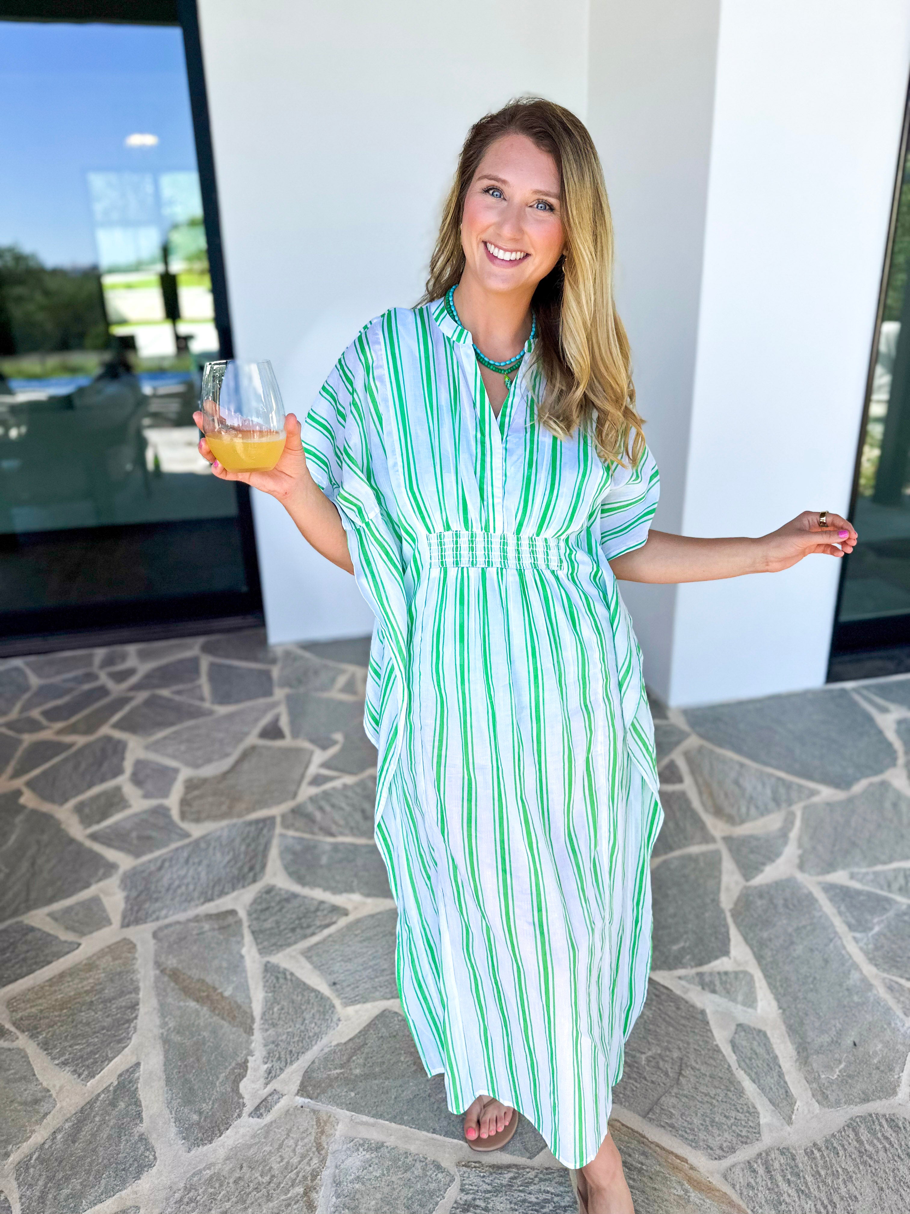 MARY SQUARE - Priscilla Short Beach Dress - Seafoam Stripe-300 Athleisure/Lounge-MARY SQUARE-July & June Women's Fashion Boutique Located in San Antonio, Texas