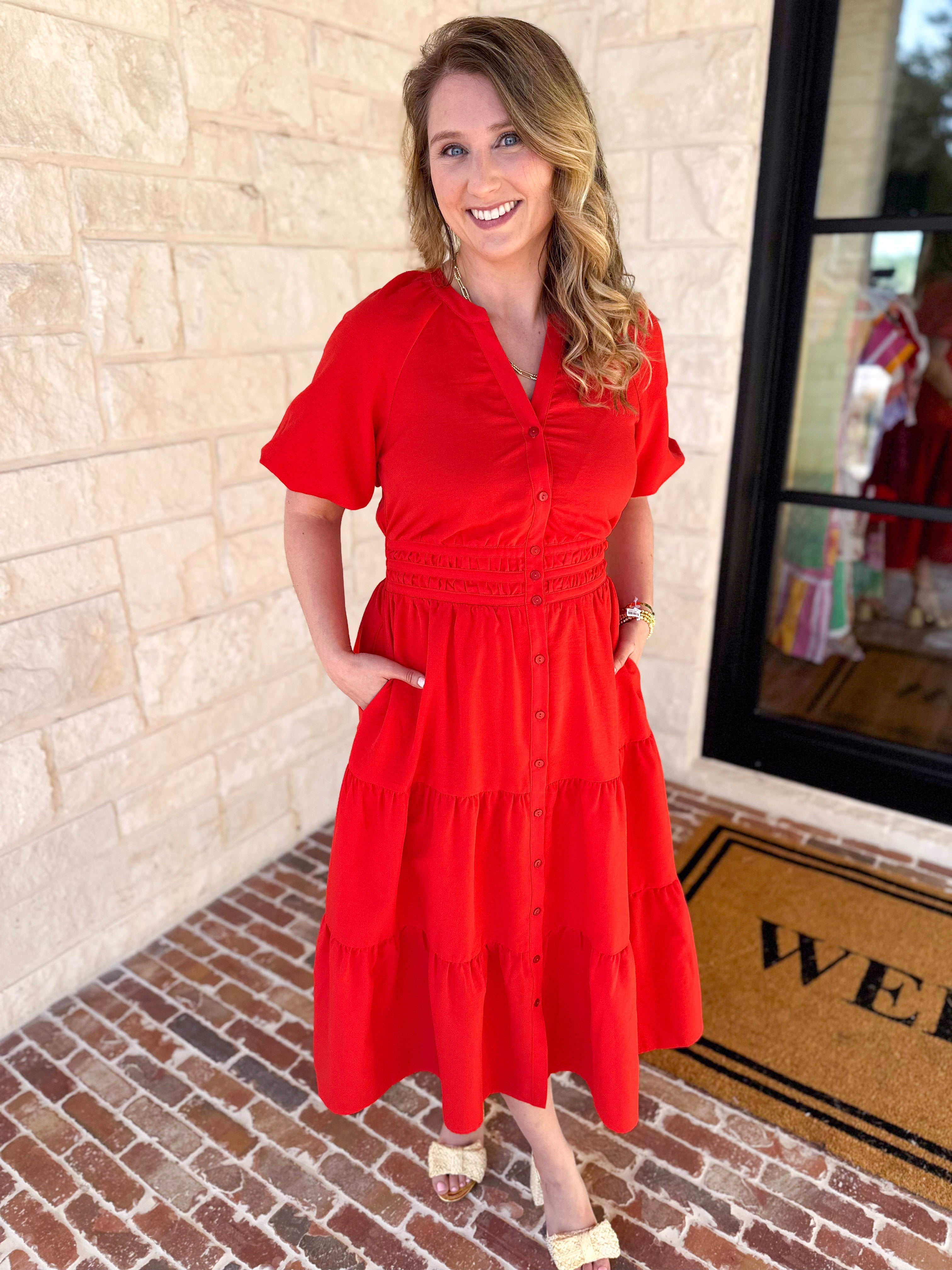The Carrie Midi Dress - Red-500 Midi-IN FEBRUARY-July & June Women's Fashion Boutique Located in San Antonio, Texas