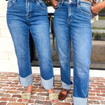 Vervet - High Rise Cropped & Cuffed Straight Leg Jeans-420 Denim-VEVERT BY FLYING MONKEY-July & June Women's Fashion Boutique Located in San Antonio, Texas