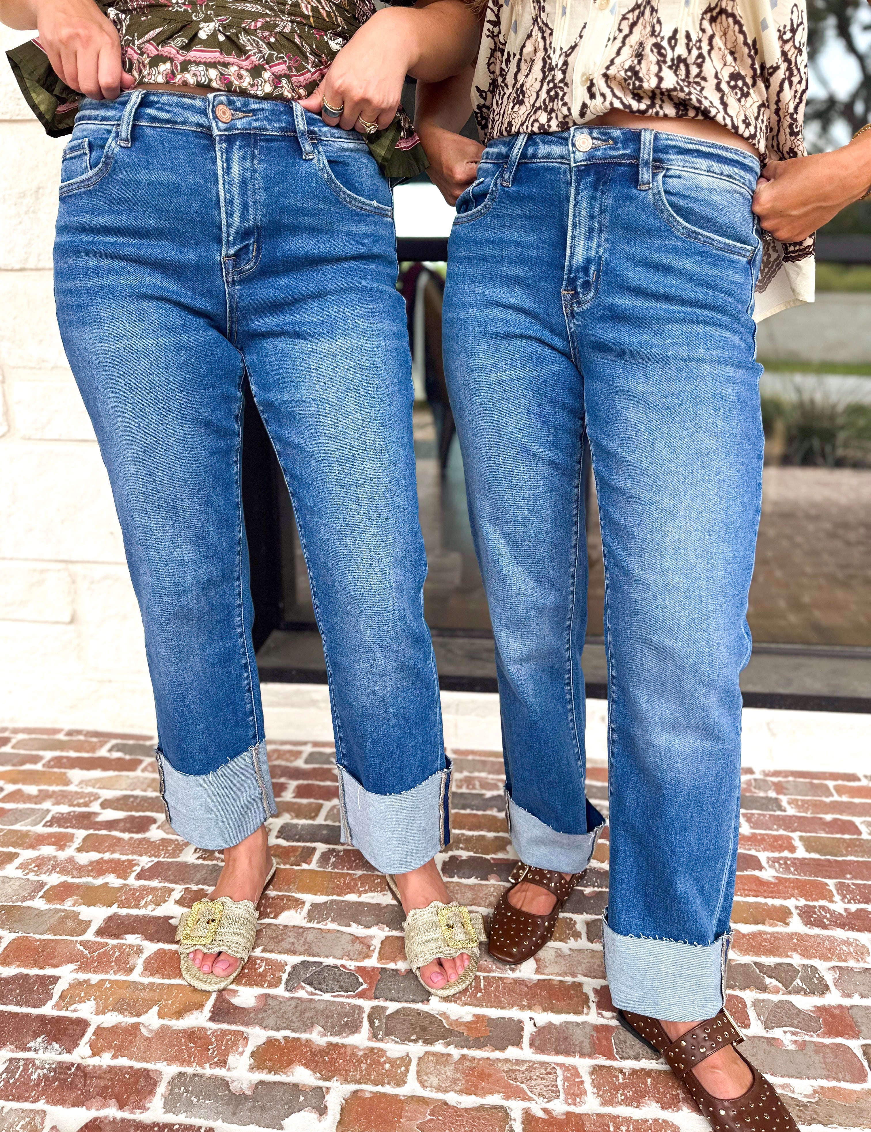 Vervet - High Rise Cropped & Cuffed Straight Leg Jeans-420 Denim-VEVERT BY FLYING MONKEY-July & June Women's Fashion Boutique Located in San Antonio, Texas