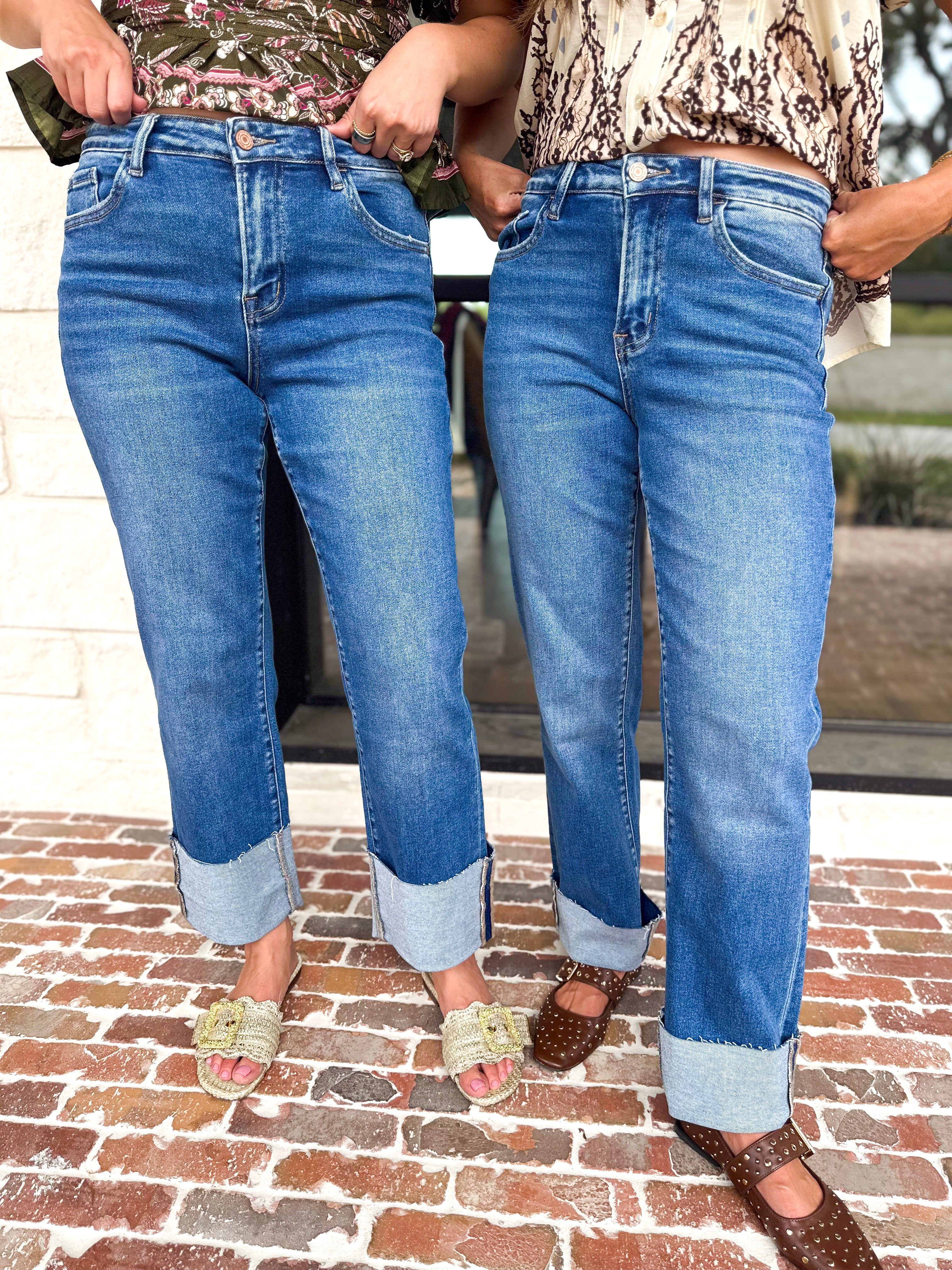 Vervet - High Rise Cropped & Cuffed Straight Leg Jeans-420 Denim-VEVERT BY FLYING MONKEY-July & June Women's Fashion Boutique Located in San Antonio, Texas