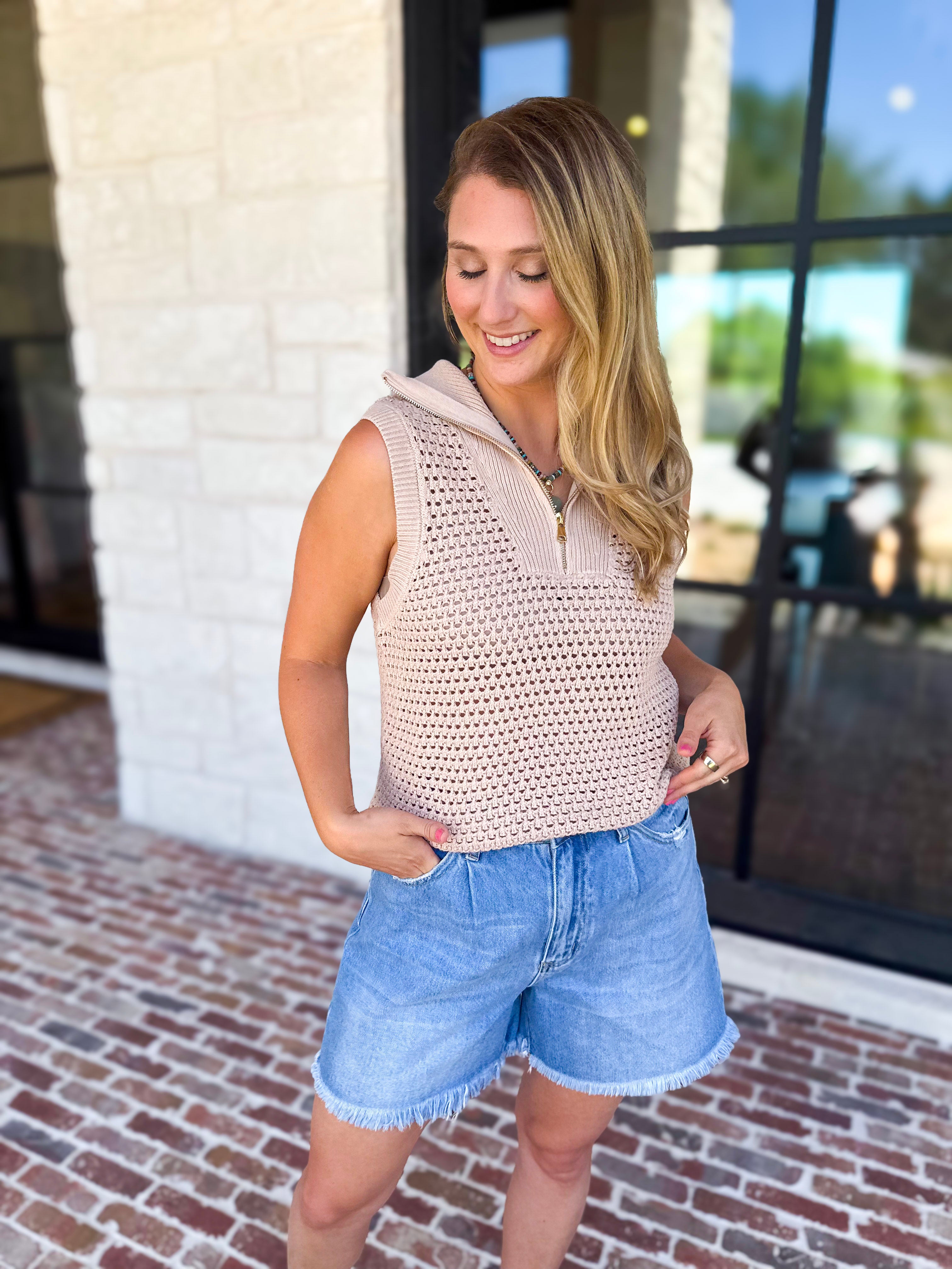 Knit Zip Tank-230 Sweaters/Cardis-FATE-July & June Women's Fashion Boutique Located in San Antonio, Texas