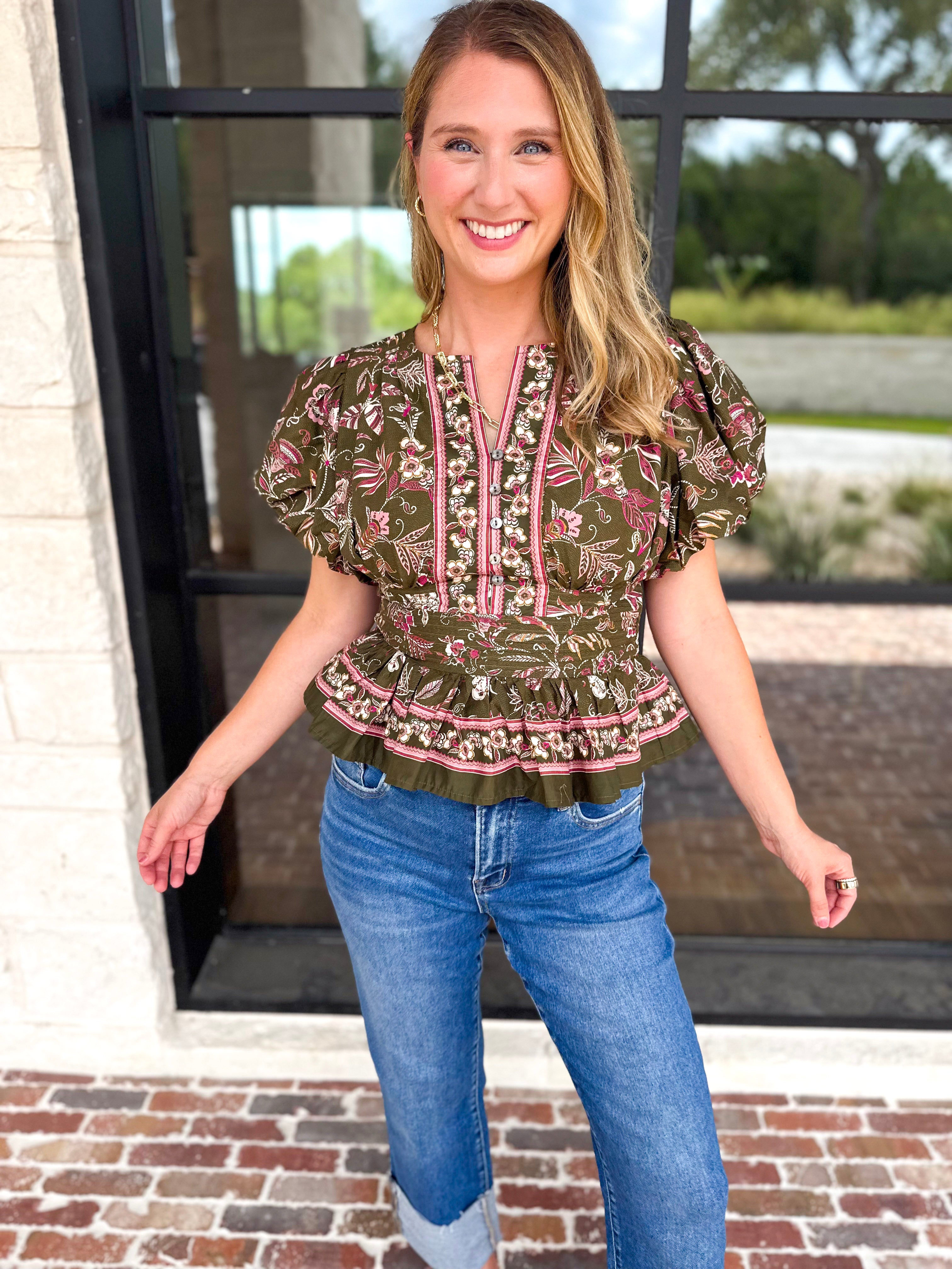 Forevermore Floral Blouse-200 Fashion Blouses-ENTRO-July & June Women's Fashion Boutique Located in San Antonio, Texas