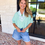 Seersucker Sweet Blouse - Light Green-200 Fashion Blouses-ENTRO-July & June Women's Fashion Boutique Located in San Antonio, Texas