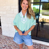 Seersucker Sweet Blouse - Light Green-200 Fashion Blouses-ENTRO-July & June Women's Fashion Boutique Located in San Antonio, Texas