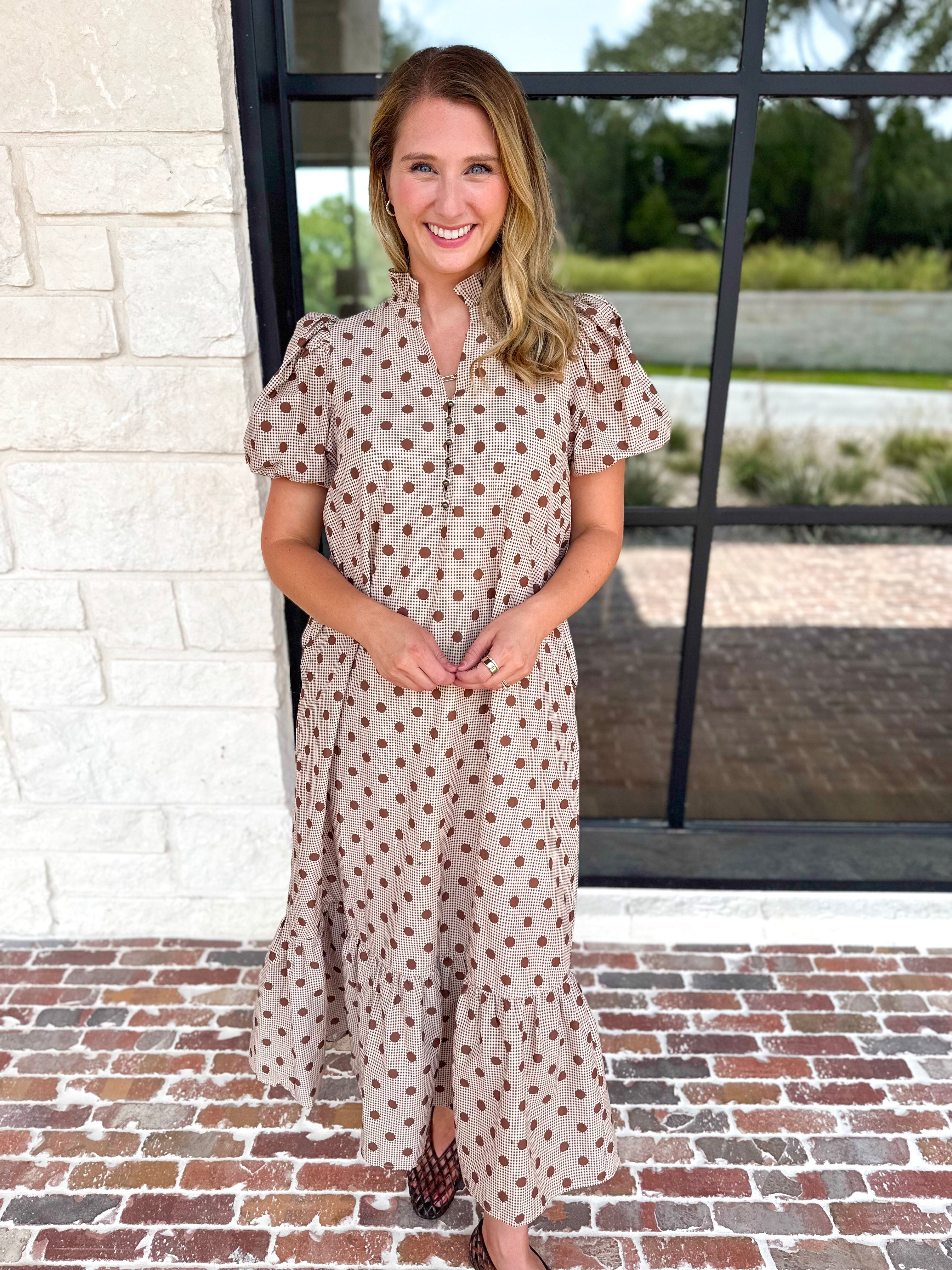 Ready Or Dot Midi Dress-500 Midi-ENTRO-July & June Women's Fashion Boutique Located in San Antonio, Texas