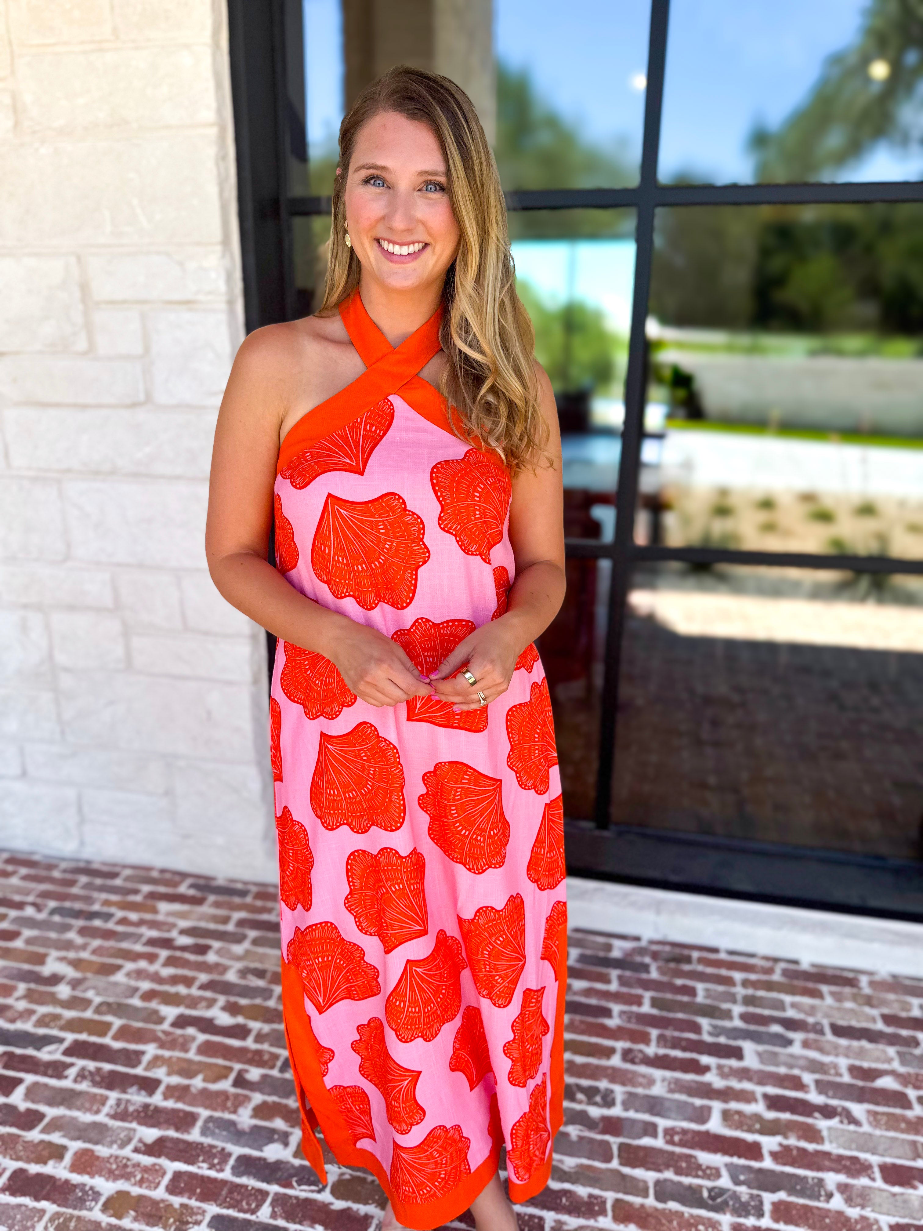 Shell & Shine Halter Midi Dress-500 Midi-ENTRO-July & June Women's Fashion Boutique Located in San Antonio, Texas