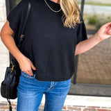 Easy Going Short Sleeve Knit Top - Black-230 Sweaters/Cardis-PINCH-July & June Women's Fashion Boutique Located in San Antonio, Texas