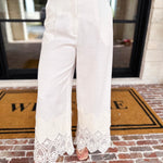 Current Air - Ivory Pants w/ Crochet Details-400 Pants-CURRENT AIR CLOTHING-July & June Women's Fashion Boutique Located in San Antonio, Texas