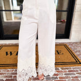 Current Air - Ivory Pants w/ Crochet Details-400 Pants-CURRENT AIR CLOTHING-July & June Women's Fashion Boutique Located in San Antonio, Texas