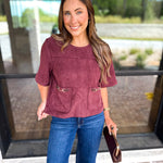 In Style Suede Top - Merlot-200 Fashion Blouses-ENTRO-July & June Women's Fashion Boutique Located in San Antonio, Texas