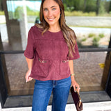 In Style Suede Top - Merlot-200 Fashion Blouses-ENTRO-July & June Women's Fashion Boutique Located in San Antonio, Texas