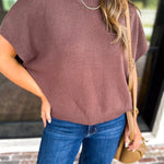 Easy Going Short Sleeve Knit Top - Espresso-230 Sweaters/Cardis-PINCH-July & June Women's Fashion Boutique Located in San Antonio, Texas