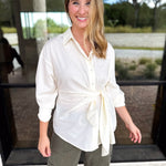 The Sarah Tie Button Down - Ivory-200 Fashion Blouses-ENTRO-July & June Women's Fashion Boutique Located in San Antonio, Texas