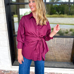 The Sarah Tie Button Down - Deep Berry-200 Fashion Blouses-ENTRO-July & June Women's Fashion Boutique Located in San Antonio, Texas