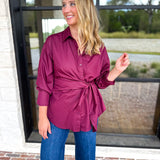 The Sarah Tie Button Down - Deep Berry-200 Fashion Blouses-ENTRO-July & June Women's Fashion Boutique Located in San Antonio, Texas