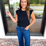 Cap Sleeve Knit Top - Black-230 Sweaters/Cardis-PINCH-July & June Women's Fashion Boutique Located in San Antonio, Texas