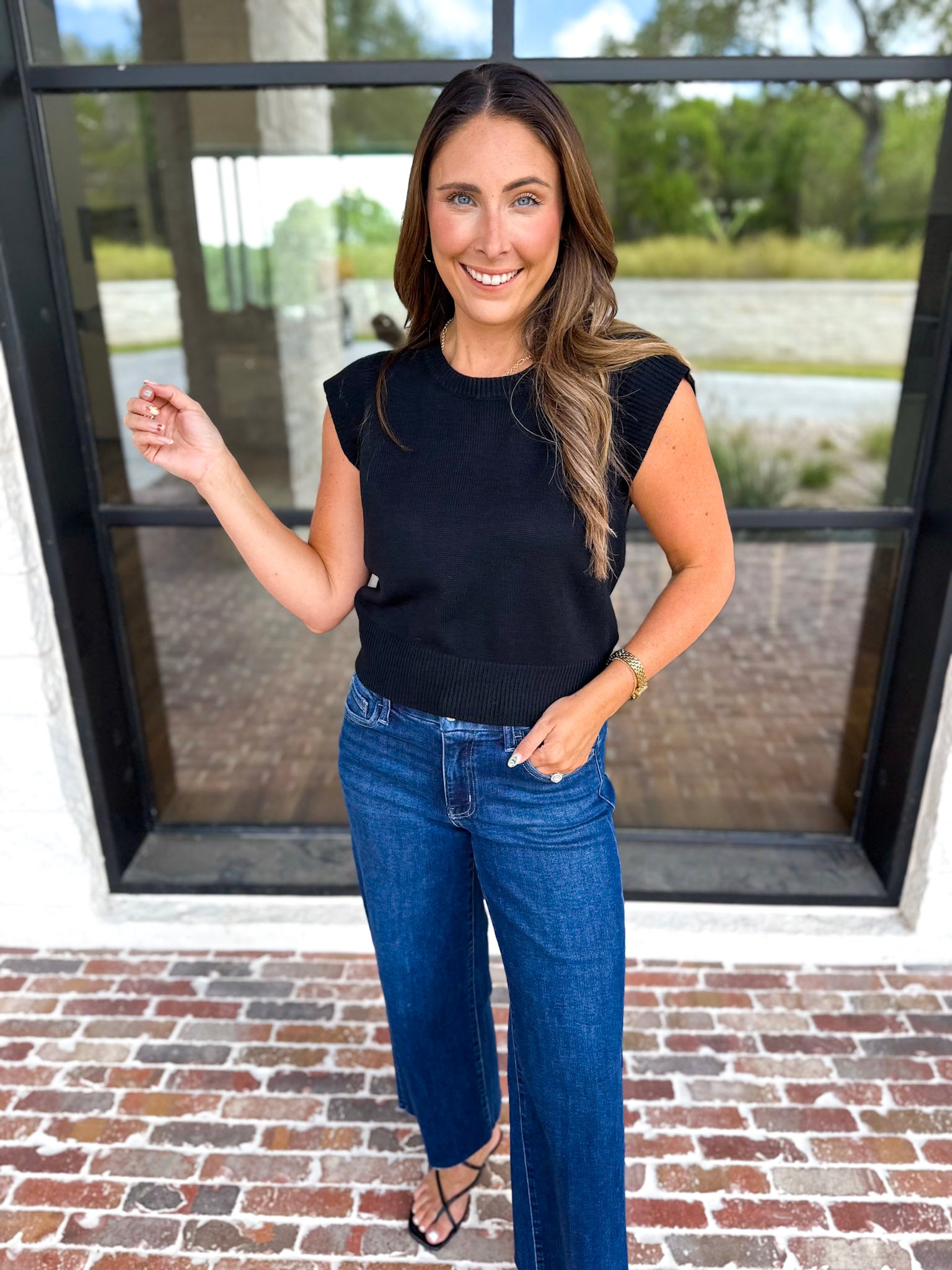 Cap Sleeve Knit Top - Black-230 Sweaters/Cardis-PINCH-July & June Women's Fashion Boutique Located in San Antonio, Texas