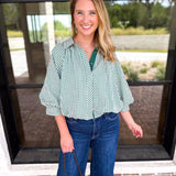 Gingham Bubble Blouse - Hunter Green-200 Fashion Blouses-ENTRO-July & June Women's Fashion Boutique Located in San Antonio, Texas