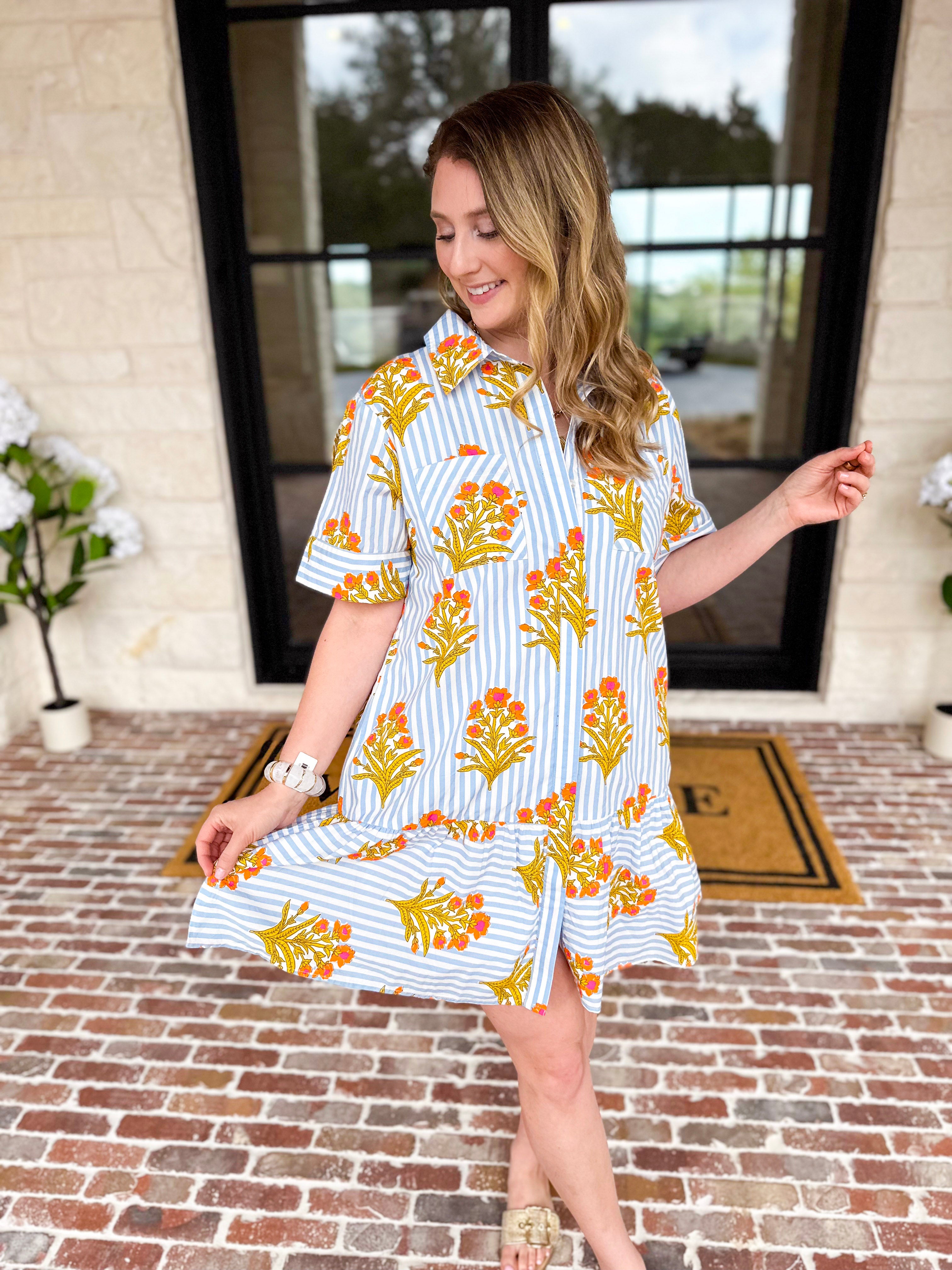 THML - Bold Floral & Stripe Mini Dress-510 Mini-THML-July & June Women's Fashion Boutique Located in San Antonio, Texas