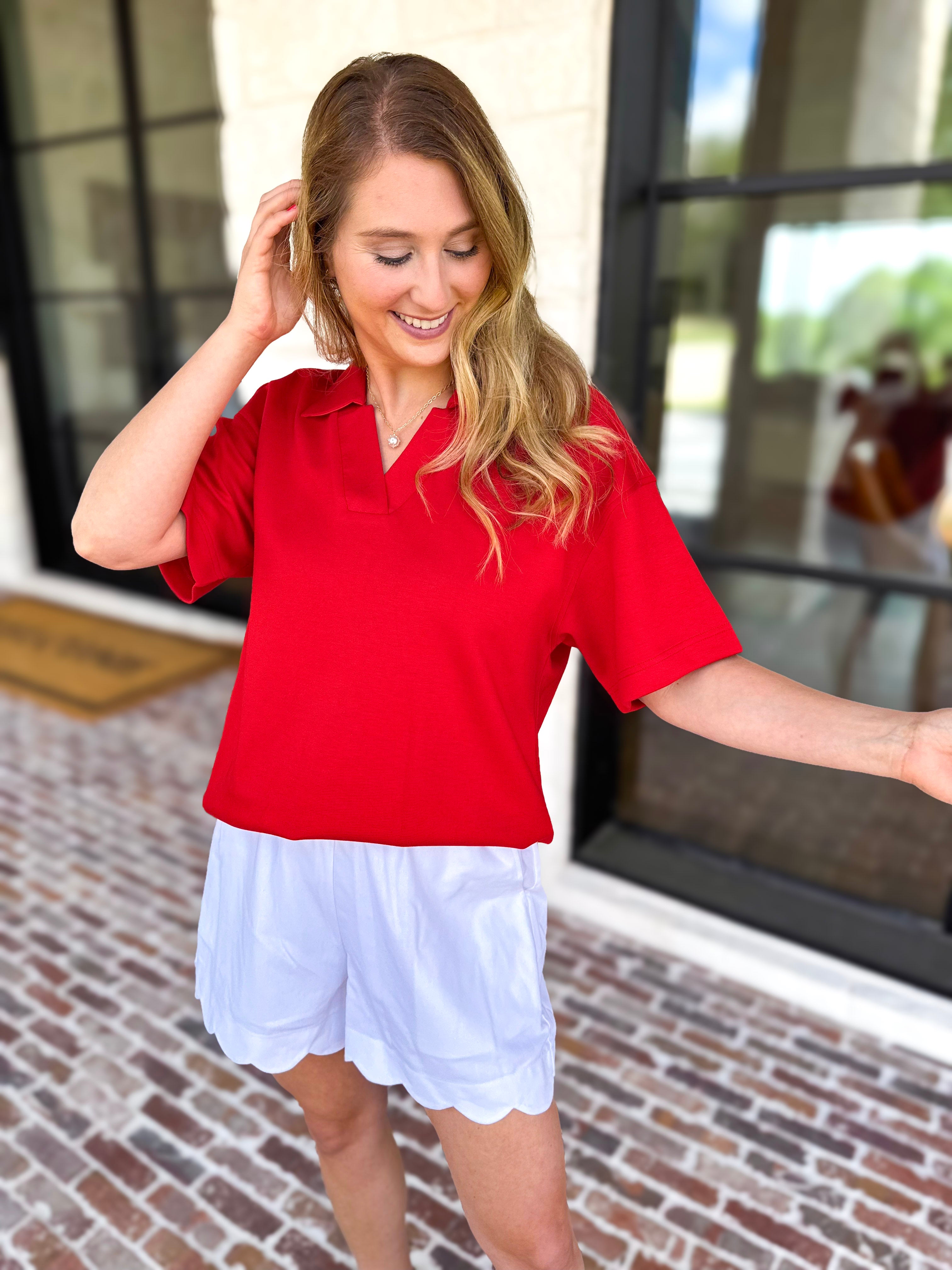 Everyday Pick Top - Red-210 Casual Blouses-JODIFL-July & June Women's Fashion Boutique Located in San Antonio, Texas