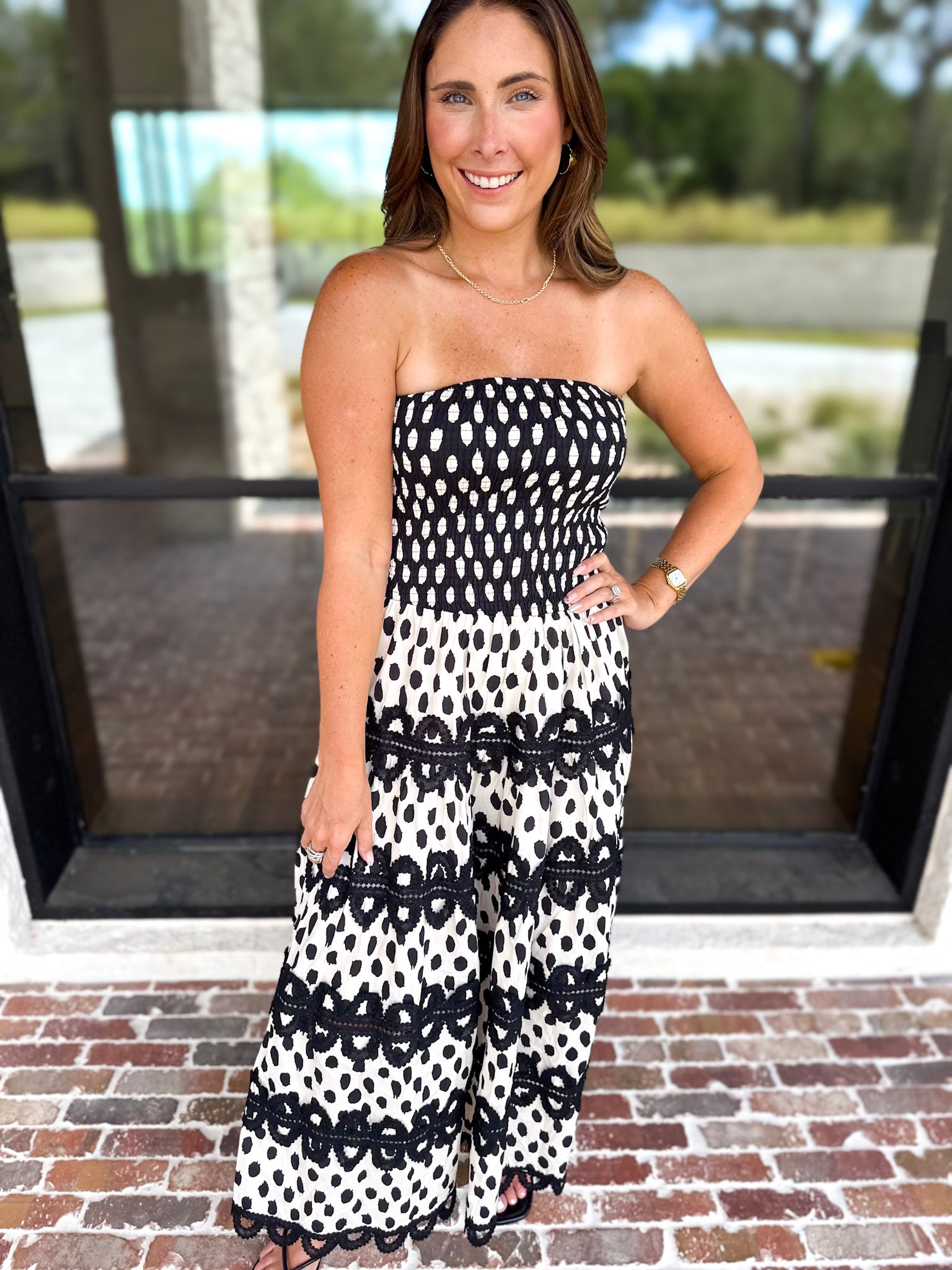 The Lexie Midi Dress - Black & White Dot-500 Midi-STRUT & BOLT-July & June Women's Fashion Boutique Located in San Antonio, Texas