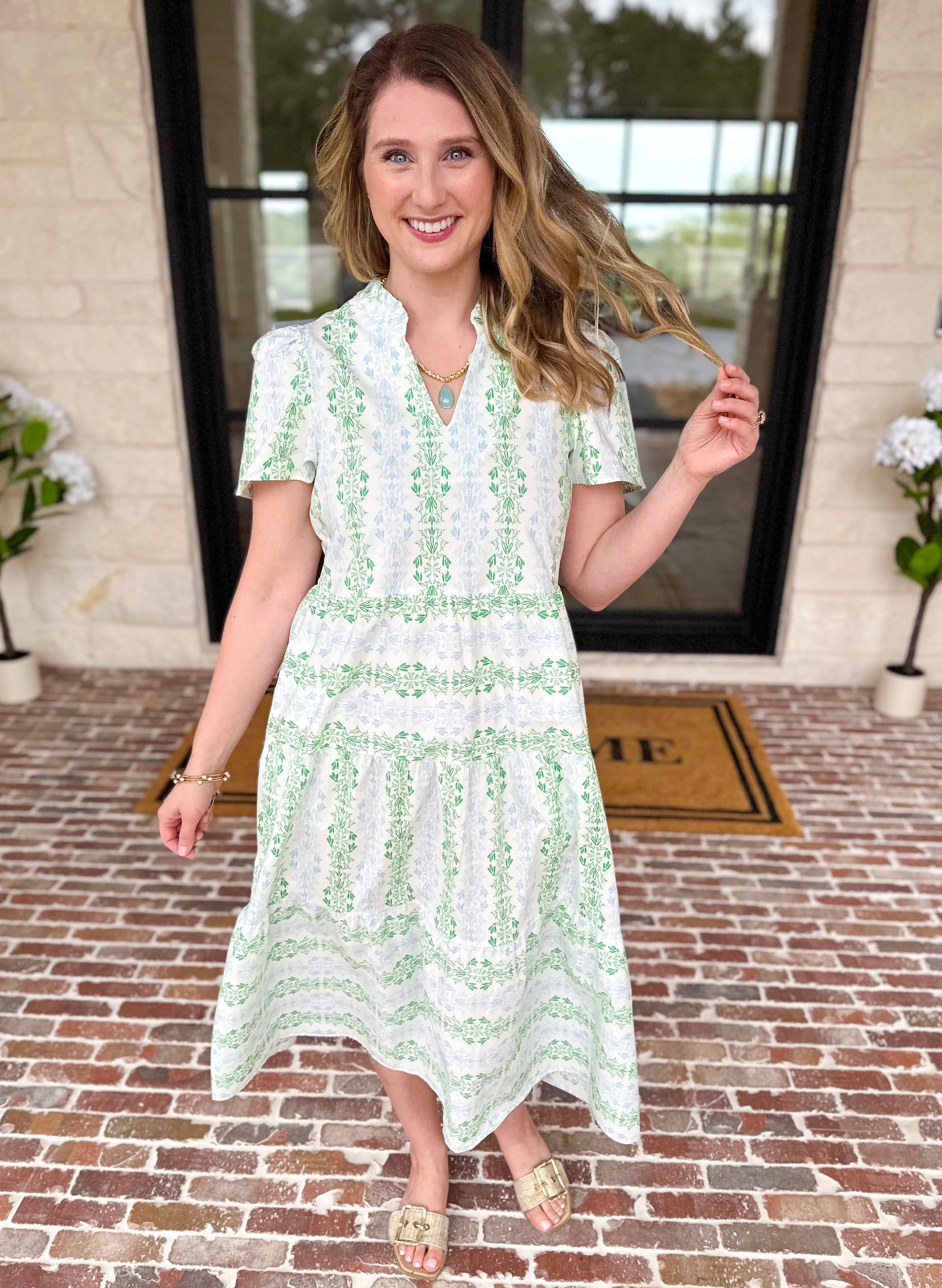 Mary Square - Heirloom Ivy Green Midi Dress-500 Midi-MARY SQUARE-July & June Women's Fashion Boutique Located in San Antonio, Texas