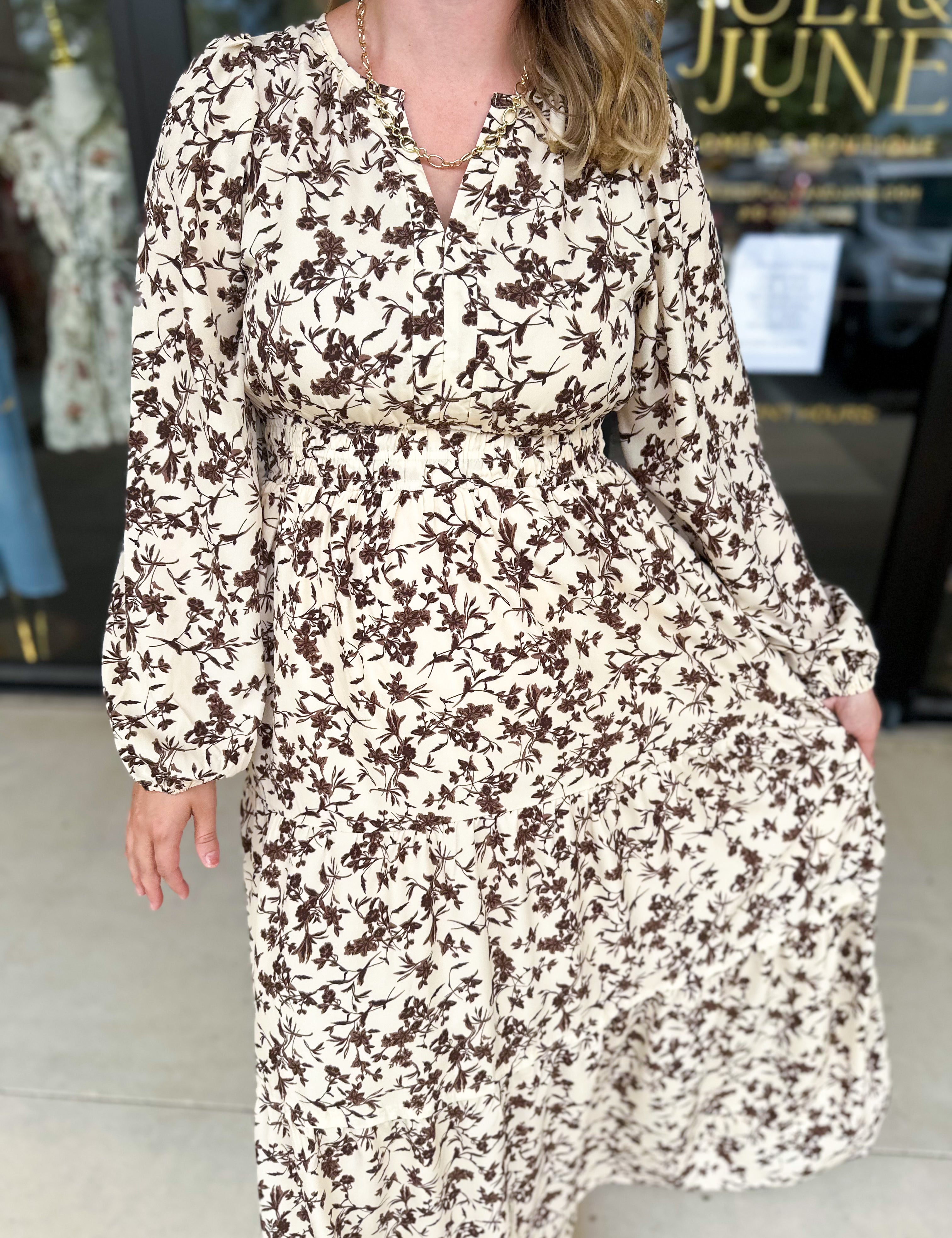 Fall Days Floral Midi Dress-500 Midi-POLOGRAM-July & June Women's Fashion Boutique Located in San Antonio, Texas