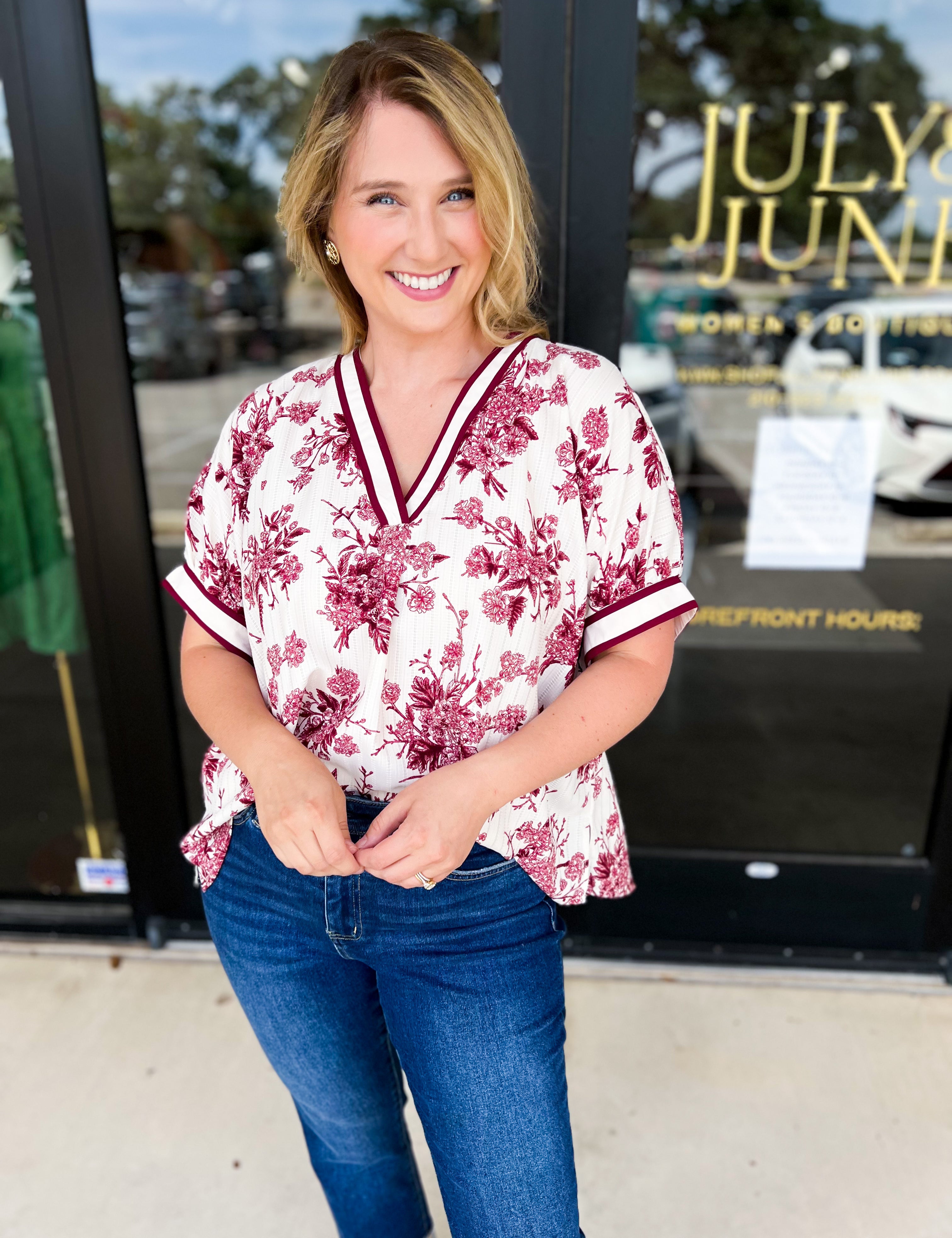The Briar Blouse - Burgundy-200 Fashion Blouses-ENTRO-July & June Women's Fashion Boutique Located in San Antonio, Texas