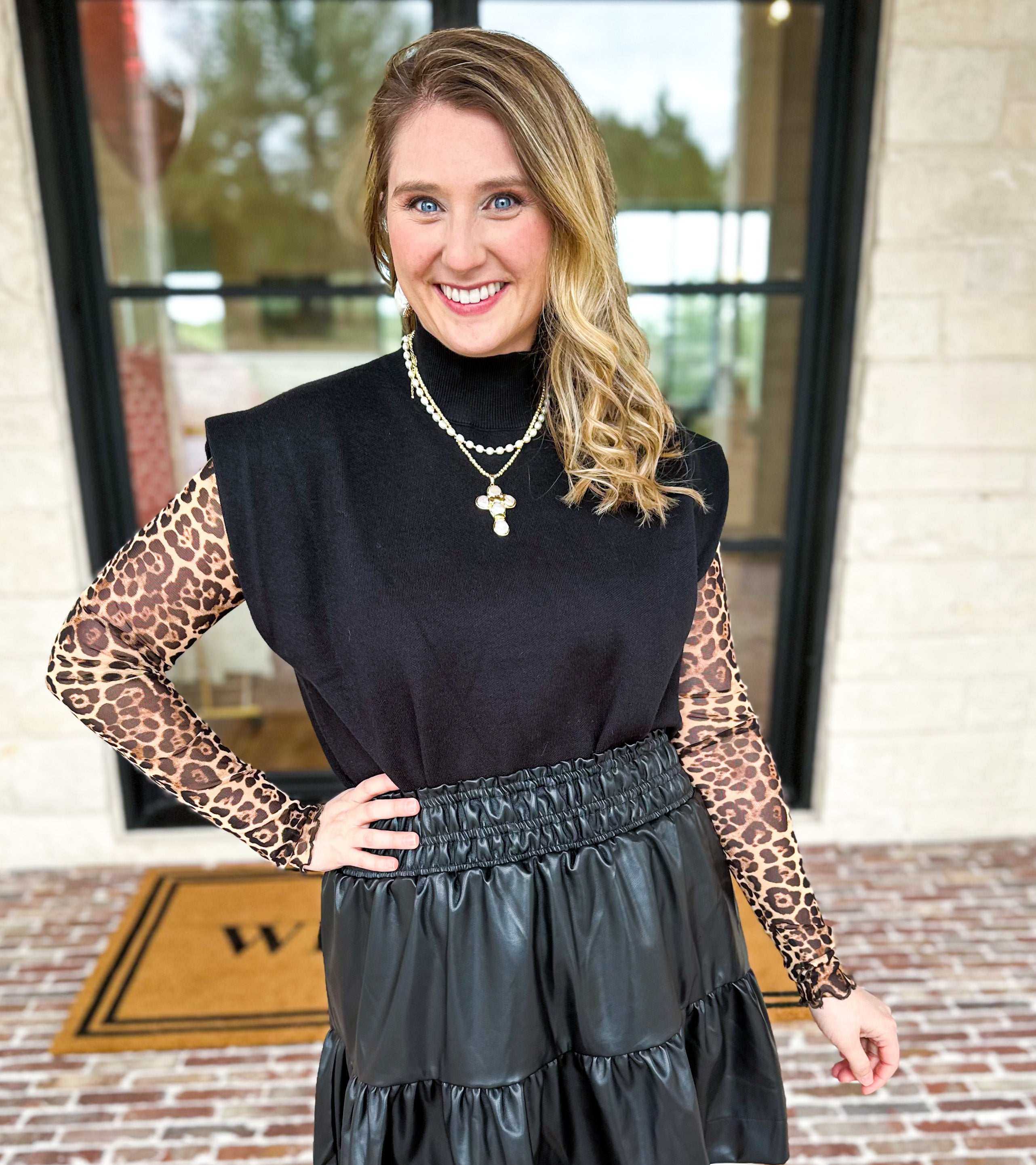 Sheer Long Sleeve Layering Top - Leopard-200 Fashion Blouses-VEVERET CLOTHING-July & June Women's Fashion Boutique Located in San Antonio, Texas