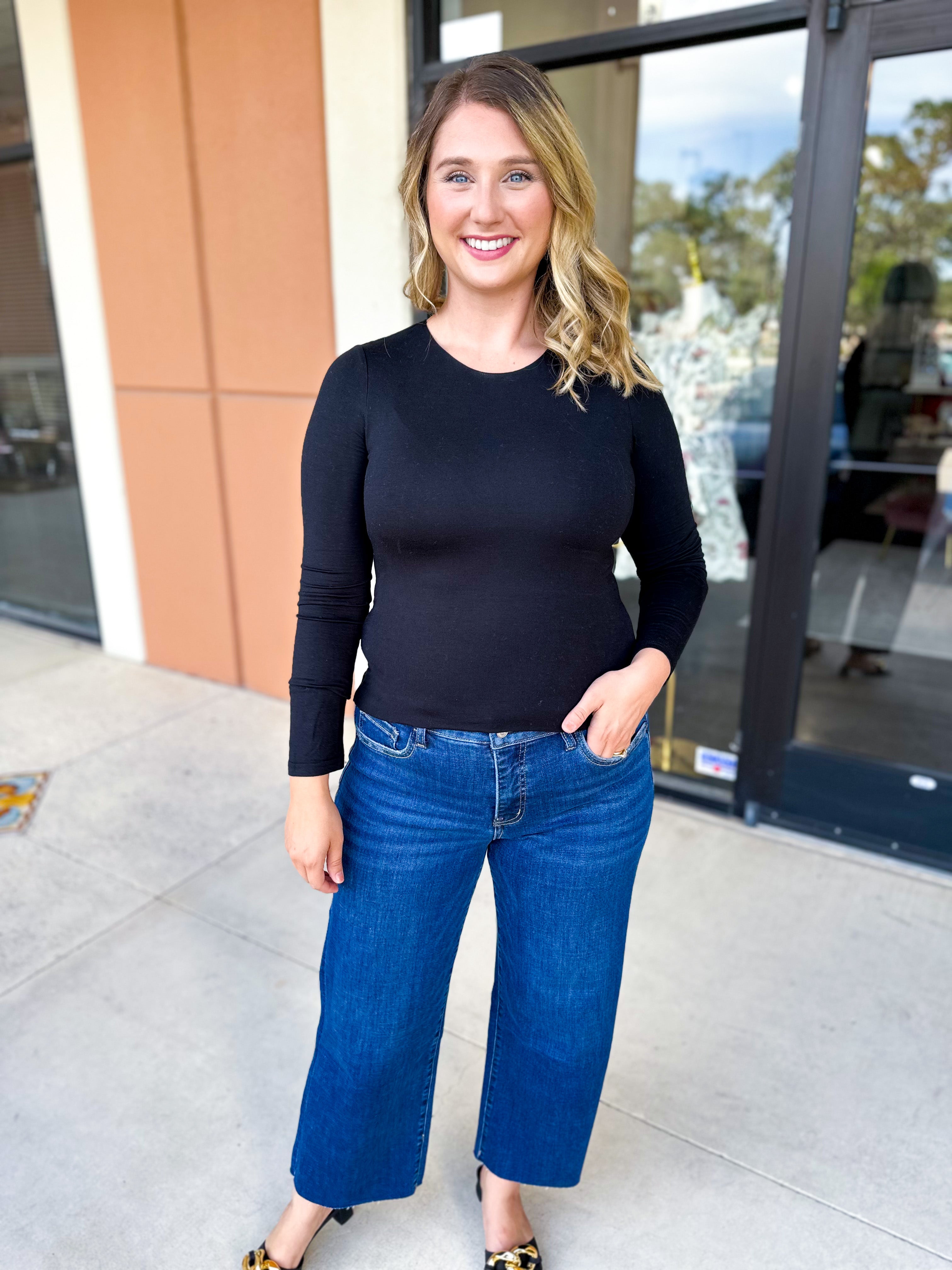 Double Lined Layering Long Sleeve Tops - Black-220 Basic Tops-POLOGRAM-July & June Women's Fashion Boutique Located in San Antonio, Texas