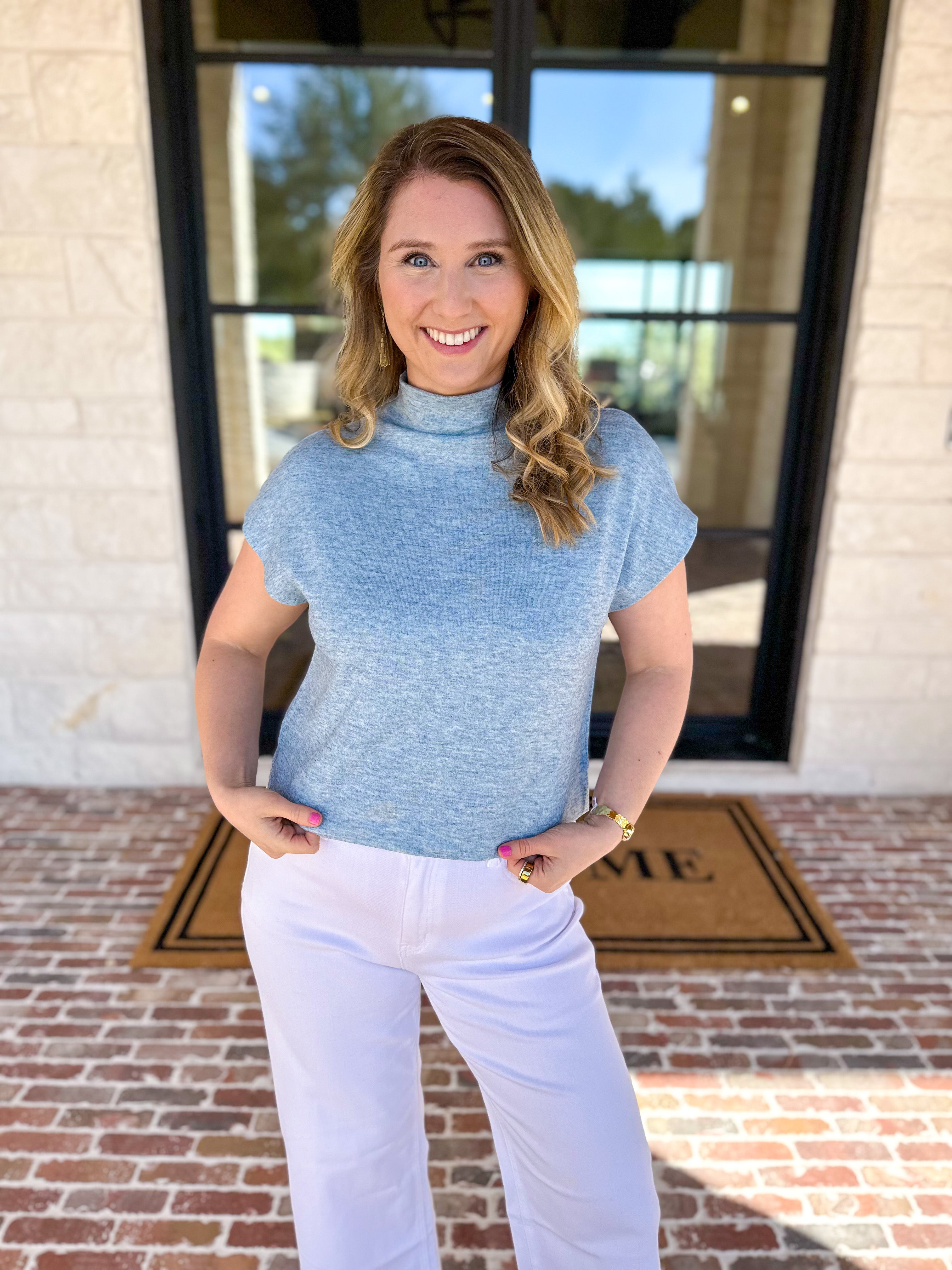 Soft Bloom Everyday Knit Top - Light Blue-230 Sweaters/Cardis-ENTRO-July & June Women's Fashion Boutique Located in San Antonio, Texas
