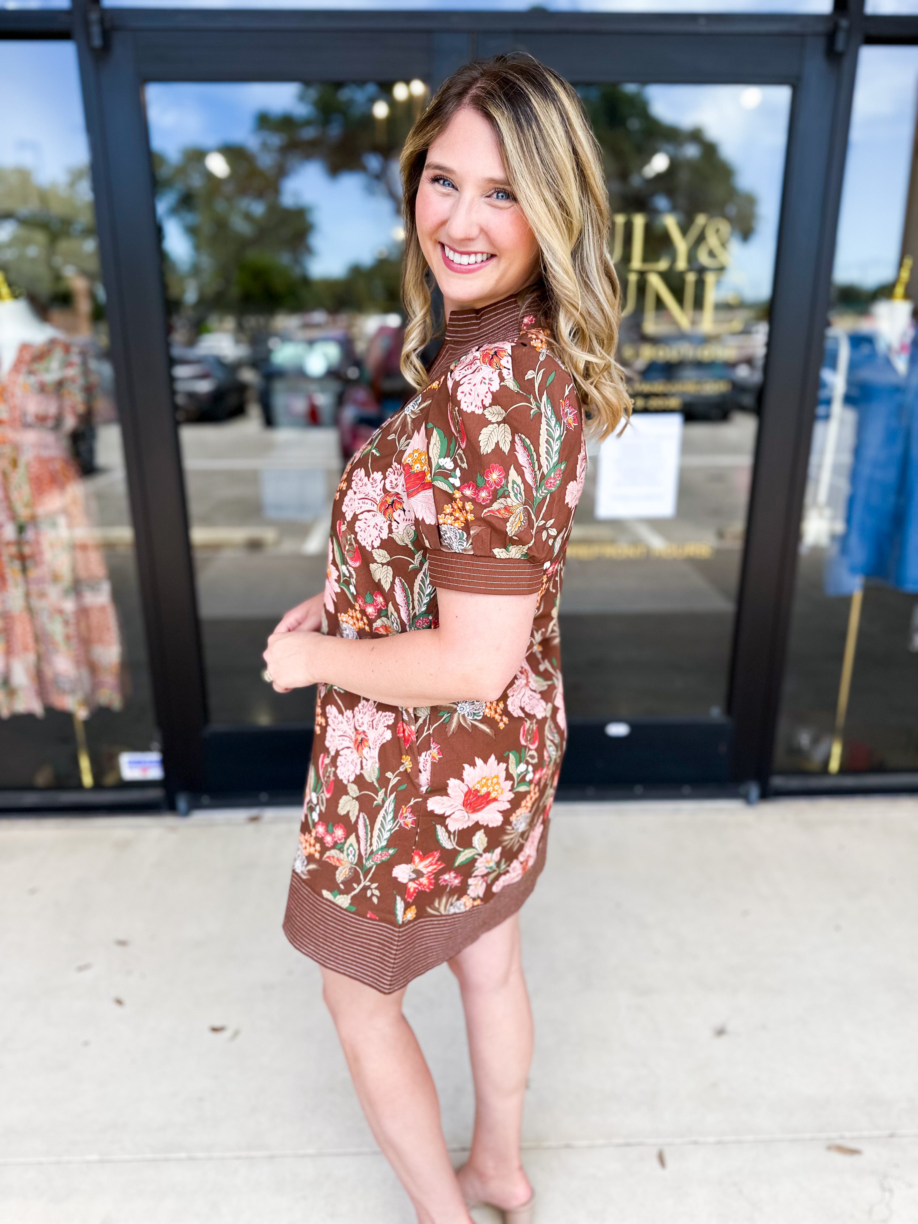 The Julia Mini Dress - Brown-510 Mini-ENTRO-July & June Women's Fashion Boutique Located in San Antonio, Texas