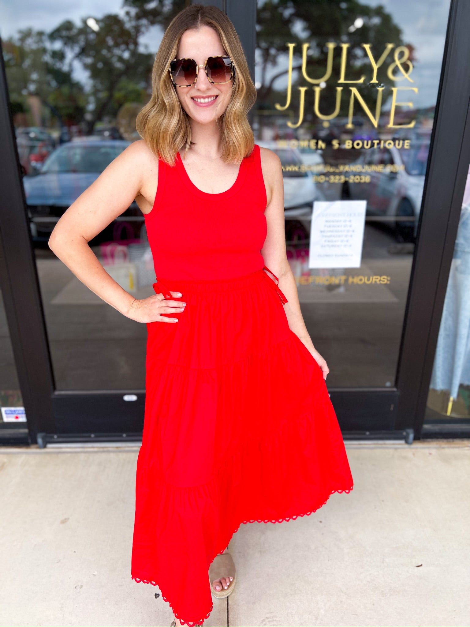 The Summertime Savvy Midi Dress - Red-500 Midi-SKIES ARE BLUE-July & June Women's Fashion Boutique Located in San Antonio, Texas