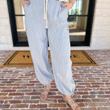 Striped Twill Elastic Barrel Pants-400 Pants-ALLIE ROSE-July & June Women's Fashion Boutique Located in San Antonio, Texas