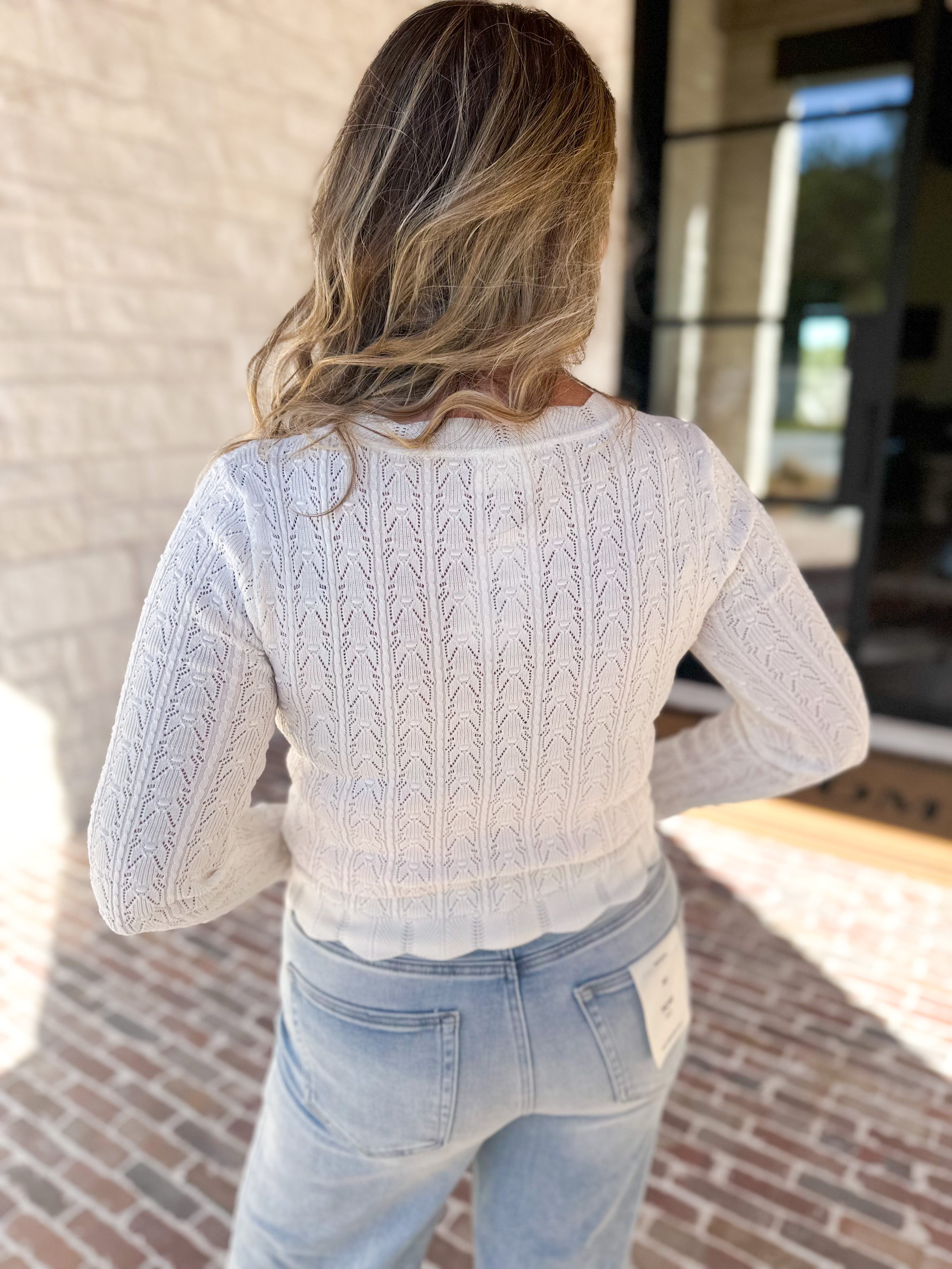 Pointelle Cardigan - Ivory-230 Sweaters/Cardis-ALLIE ROSE-July & June Women's Fashion Boutique Located in San Antonio, Texas
