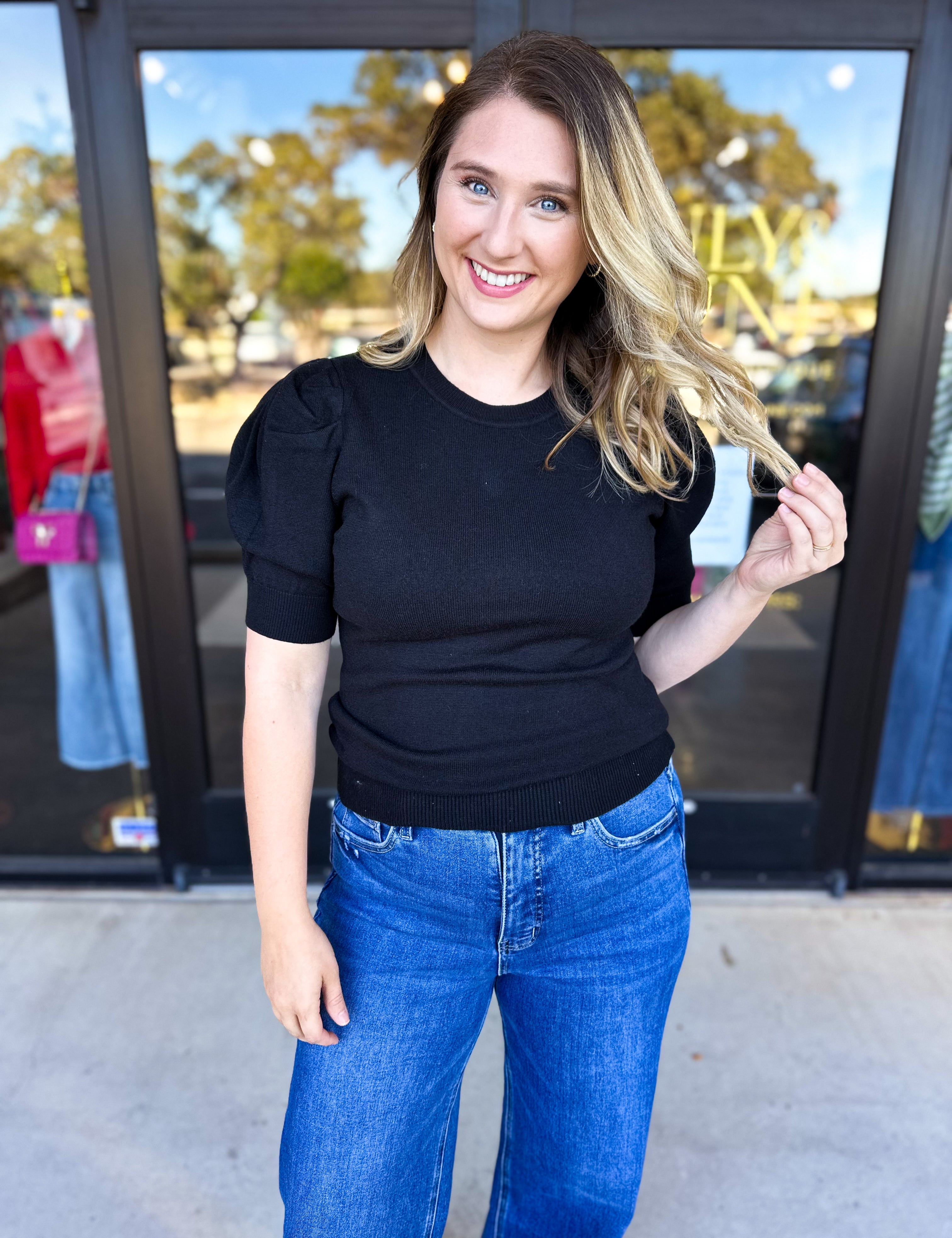 Pink Friday Doorbuster - Chic Short Sleeve Sweater Top - Black - ONLINE-PINK FRIDAY DOORBUSTERS-ZENANA-July & June Women's Fashion Boutique Located in San Antonio, Texas