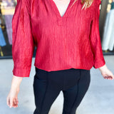 THML - Cherry Red Sheen Blouse-200 Fashion Blouses-THML-July & June Women's Fashion Boutique Located in San Antonio, Texas