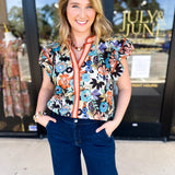 Fun In Fall Florals Blouse-200 Fashion Blouses-ENTRO-July & June Women's Fashion Boutique Located in San Antonio, Texas